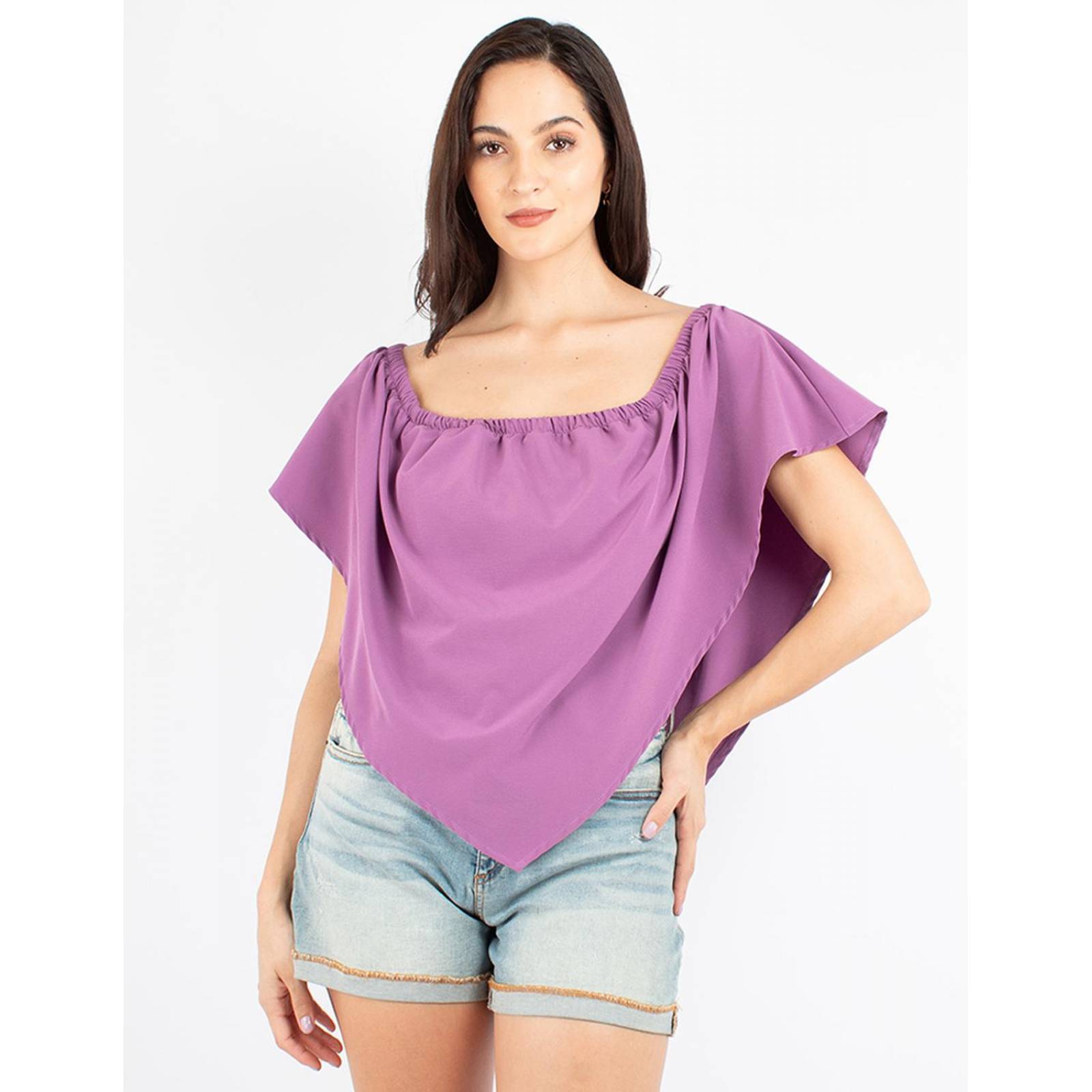 Blusa hombros descubiertos con olán en pico 