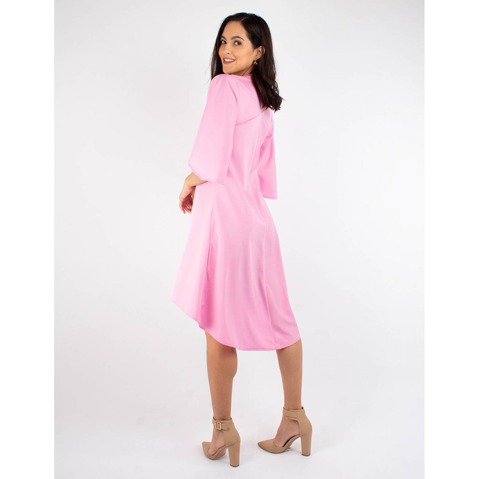 Vestido asimétrico manga campana 