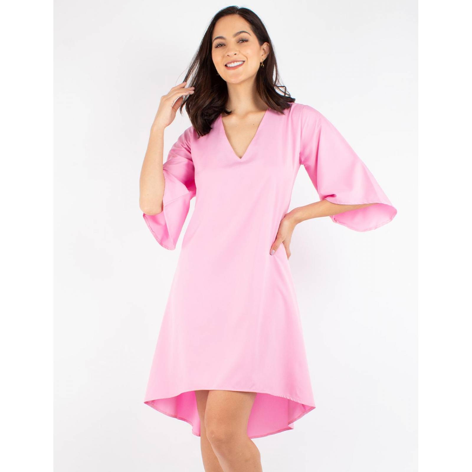 Vestido asimétrico manga campana 