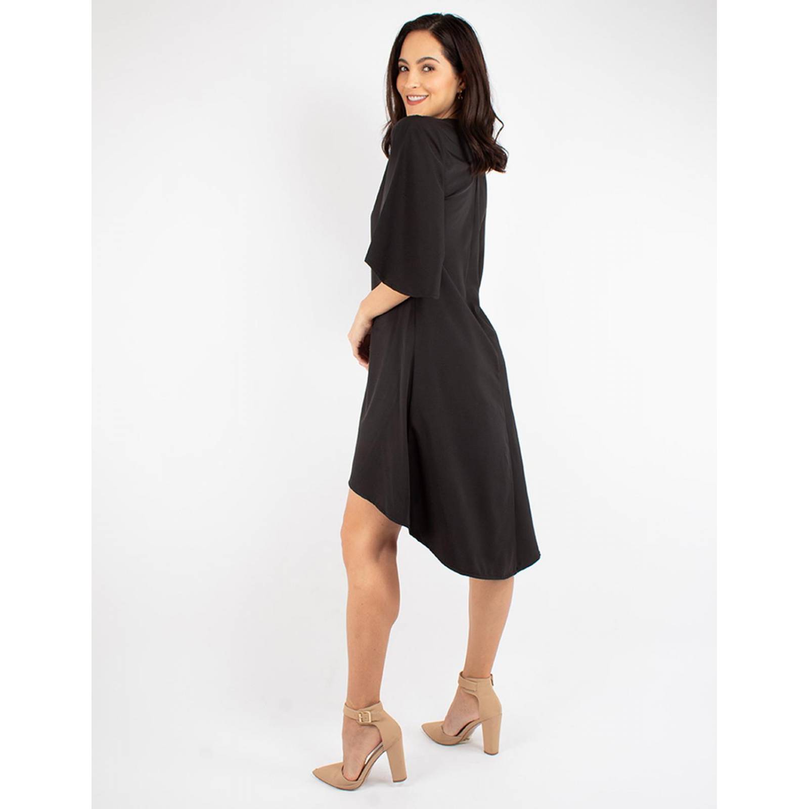 Vestido asimétrico manga campana 