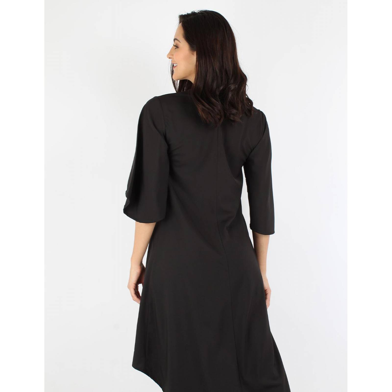 Vestido asimétrico manga campana 