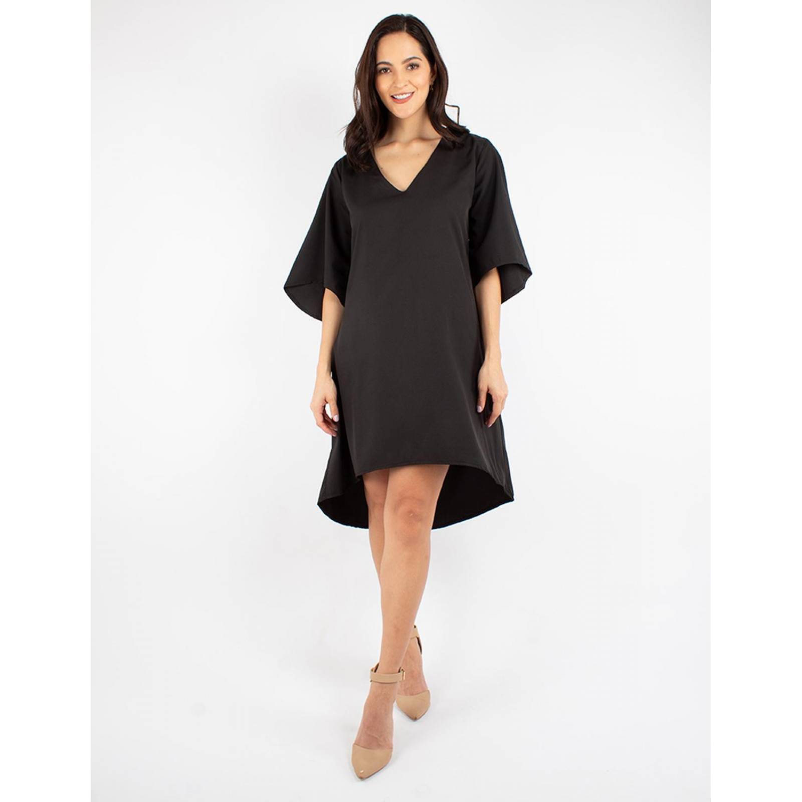 Vestido asimétrico manga campana 