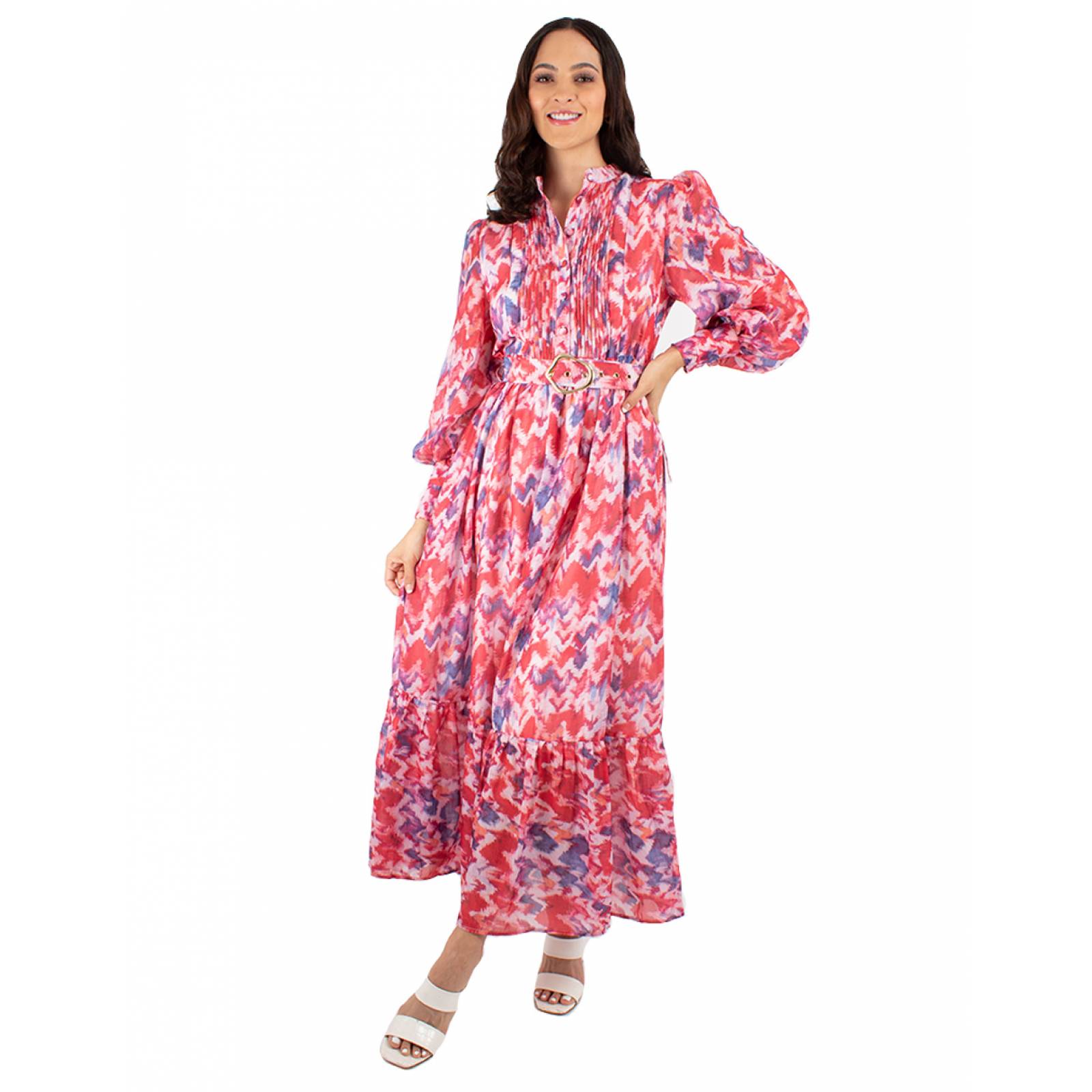 Maxi vestido print rojo con cinto