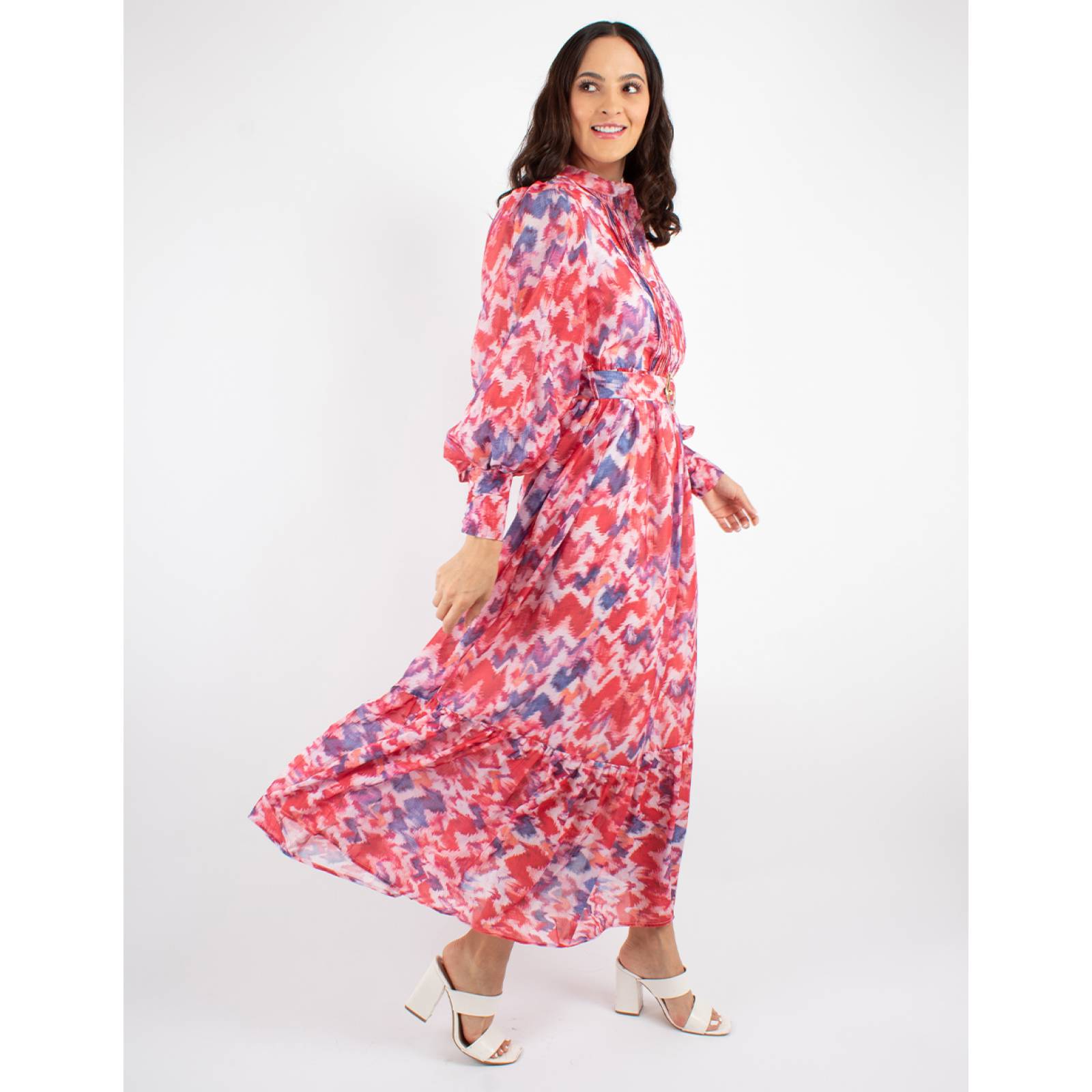 Maxi vestido print rojo con cinto