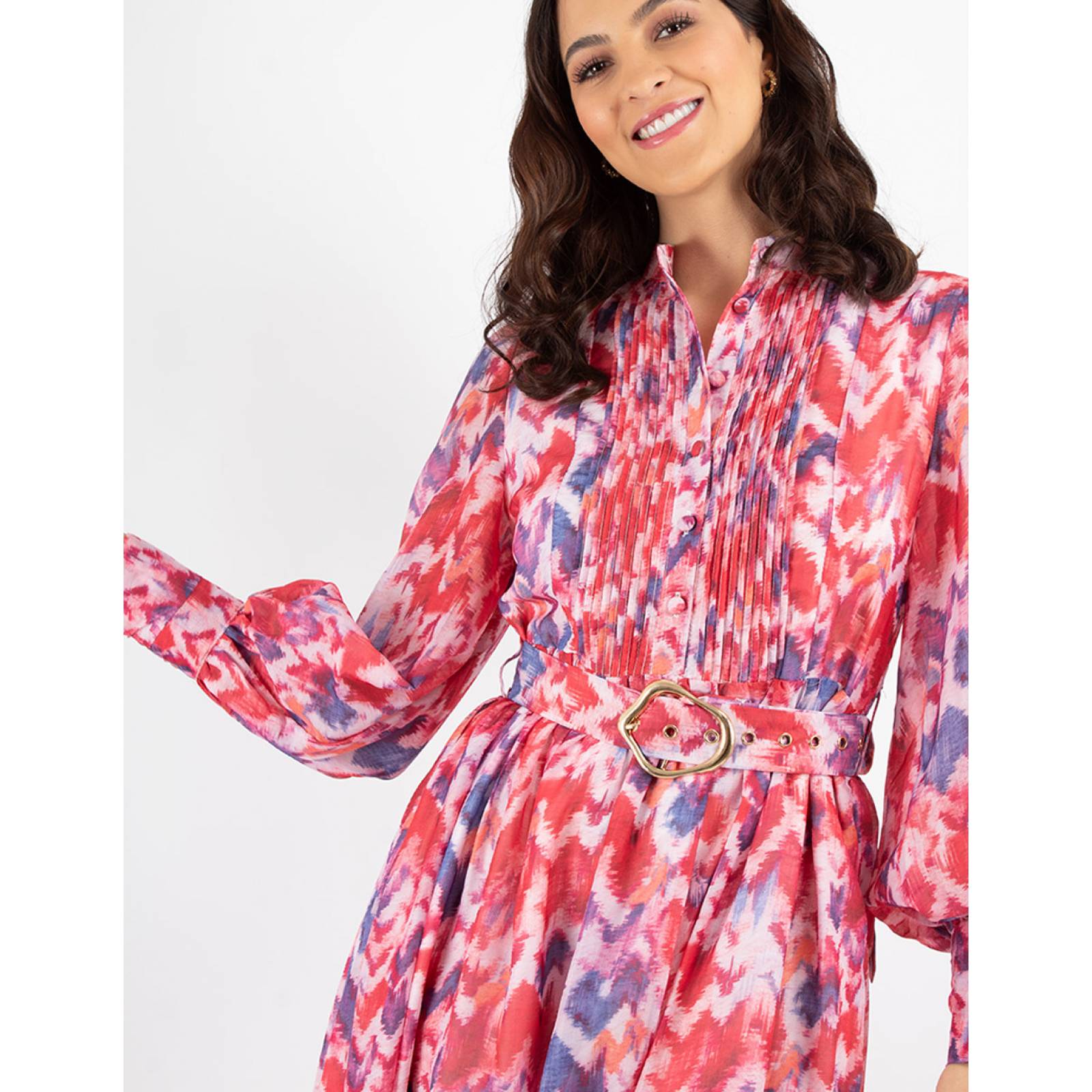 Maxi vestido print rojo con cinto