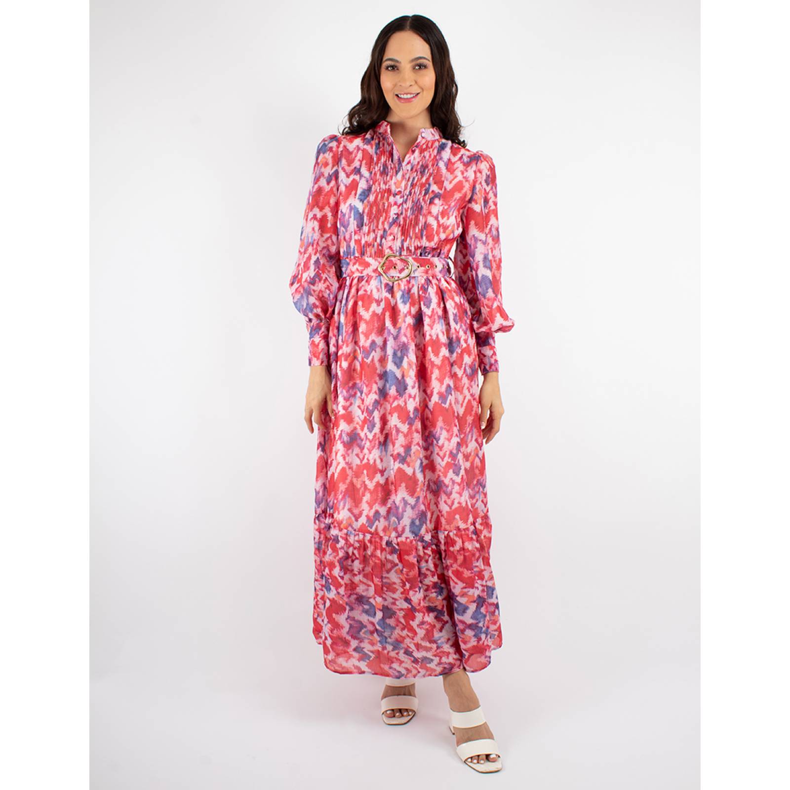 Maxi vestido print rojo con cinto