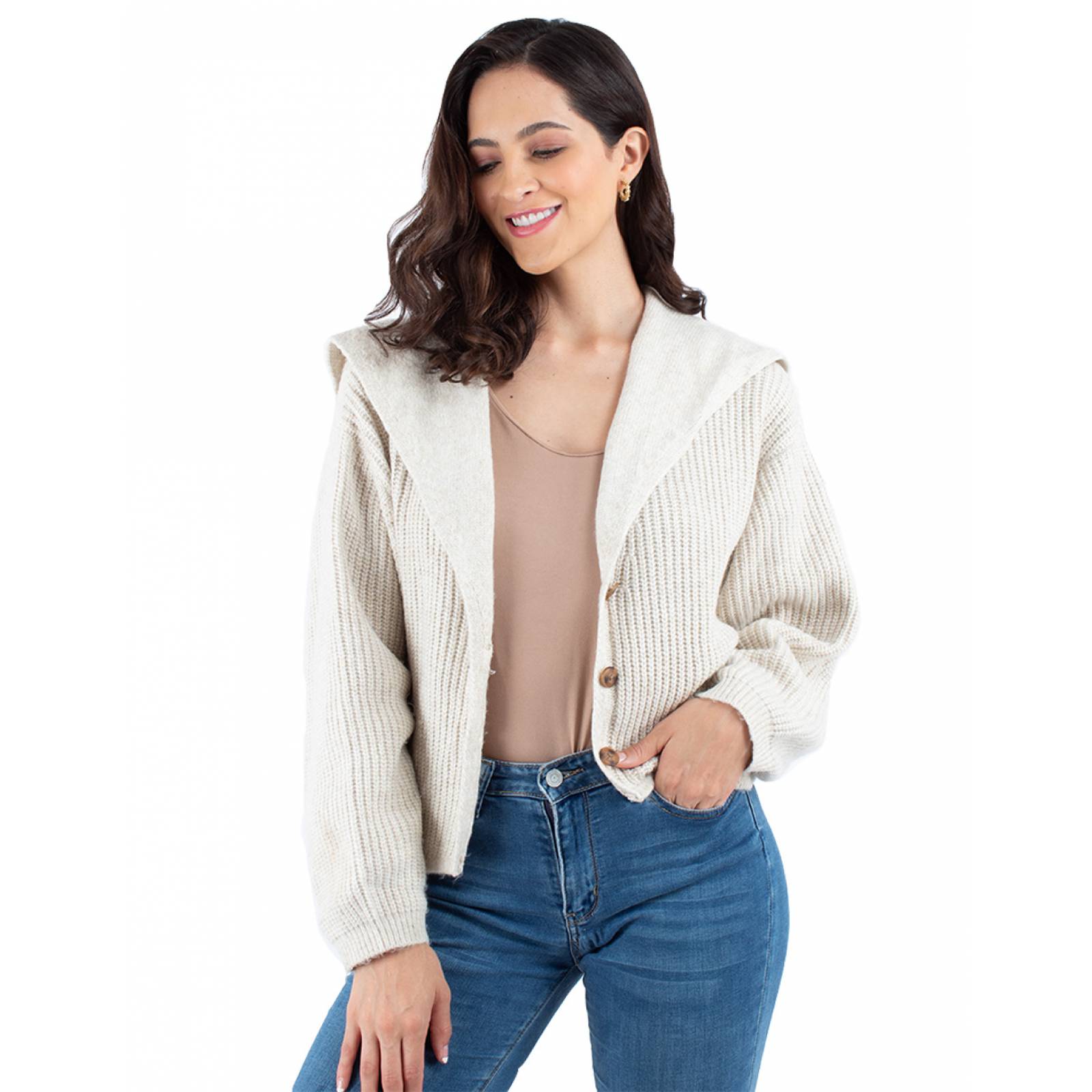 Cardigan corto cuello amplio