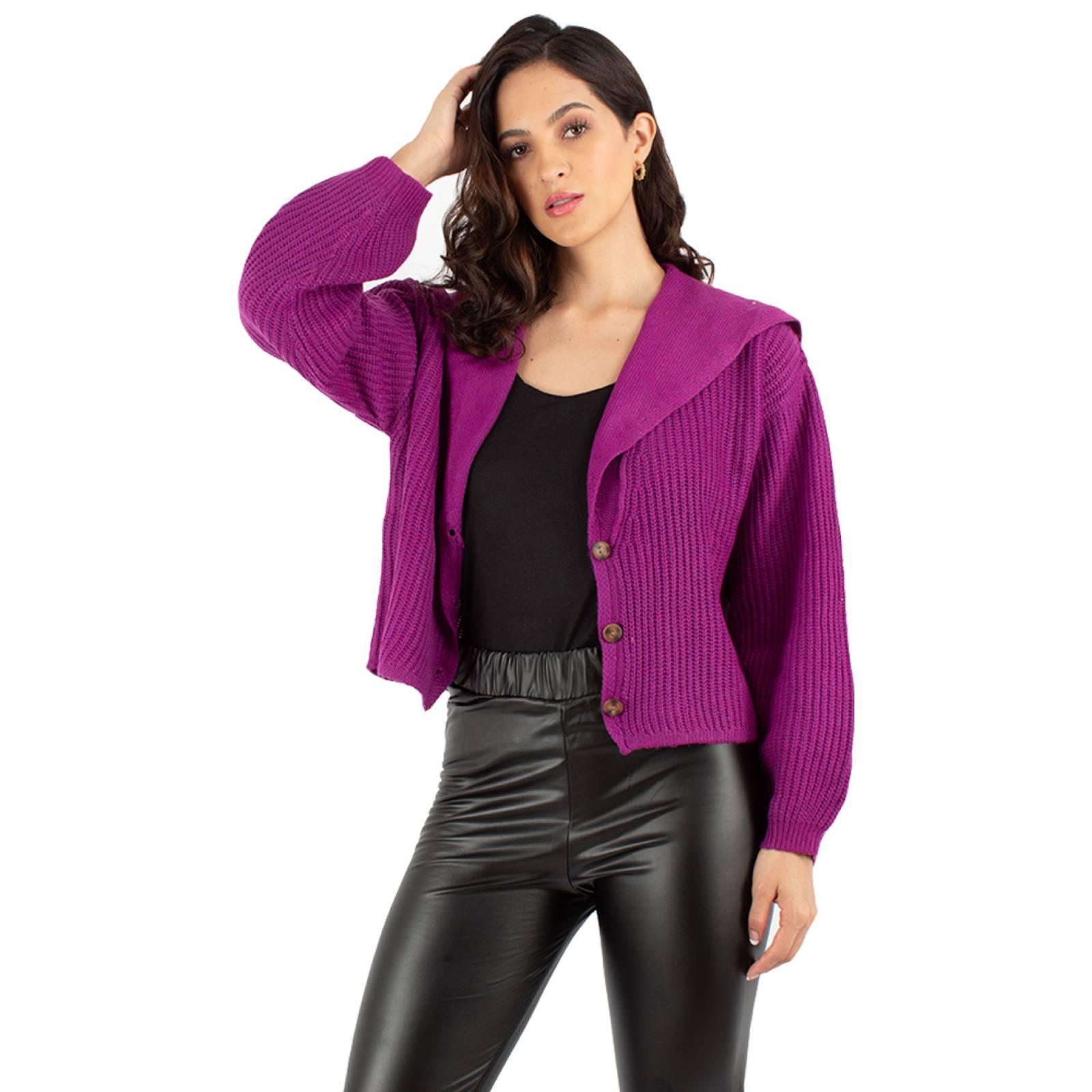 Cardigan corto cuello amplio