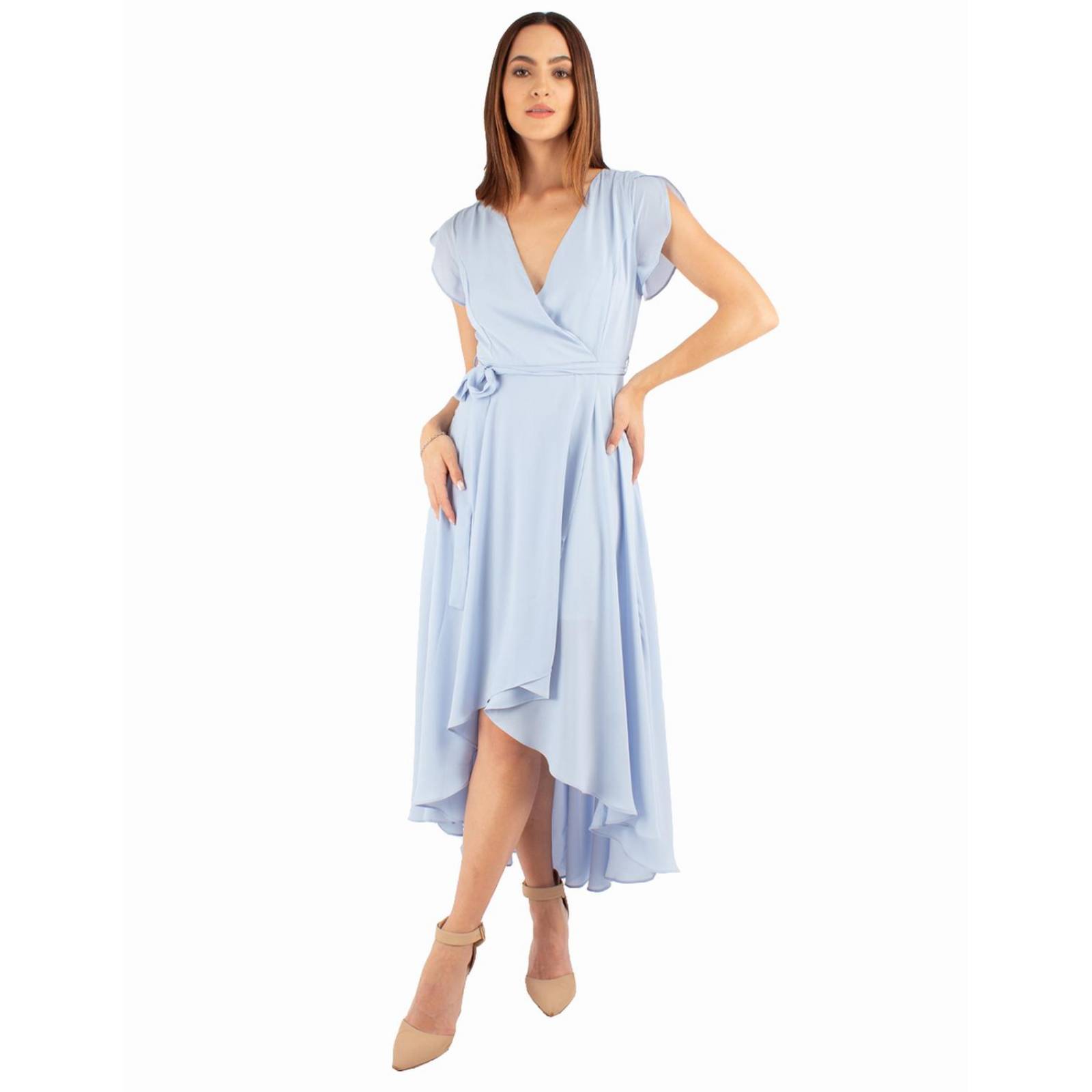 Vestido fluido falda envolvente con cinto