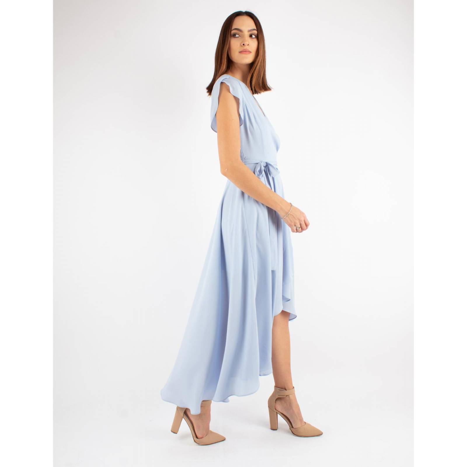 Vestido fluido falda envolvente con cinto