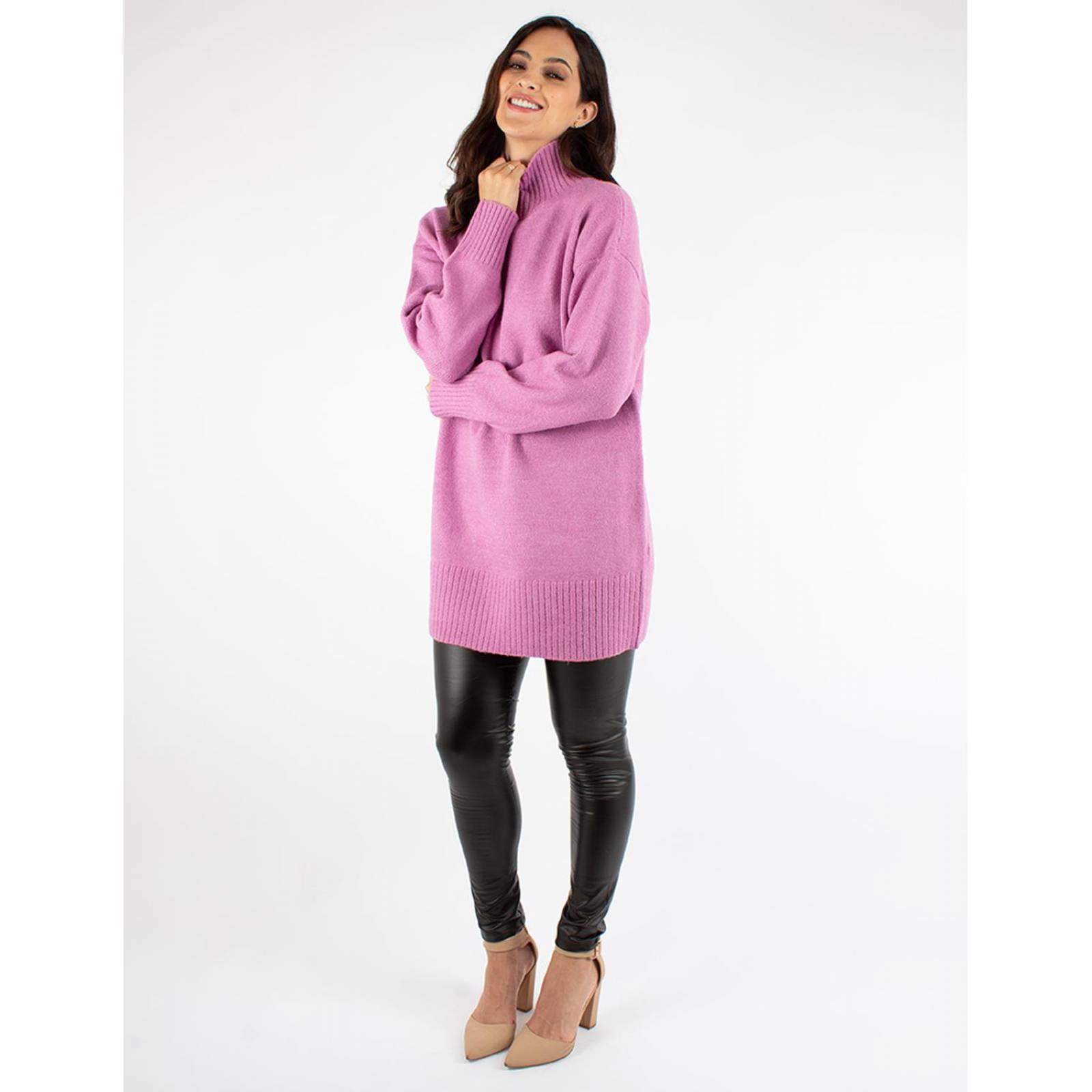 Blusón Mini dress de tejido grueso cuello alto 