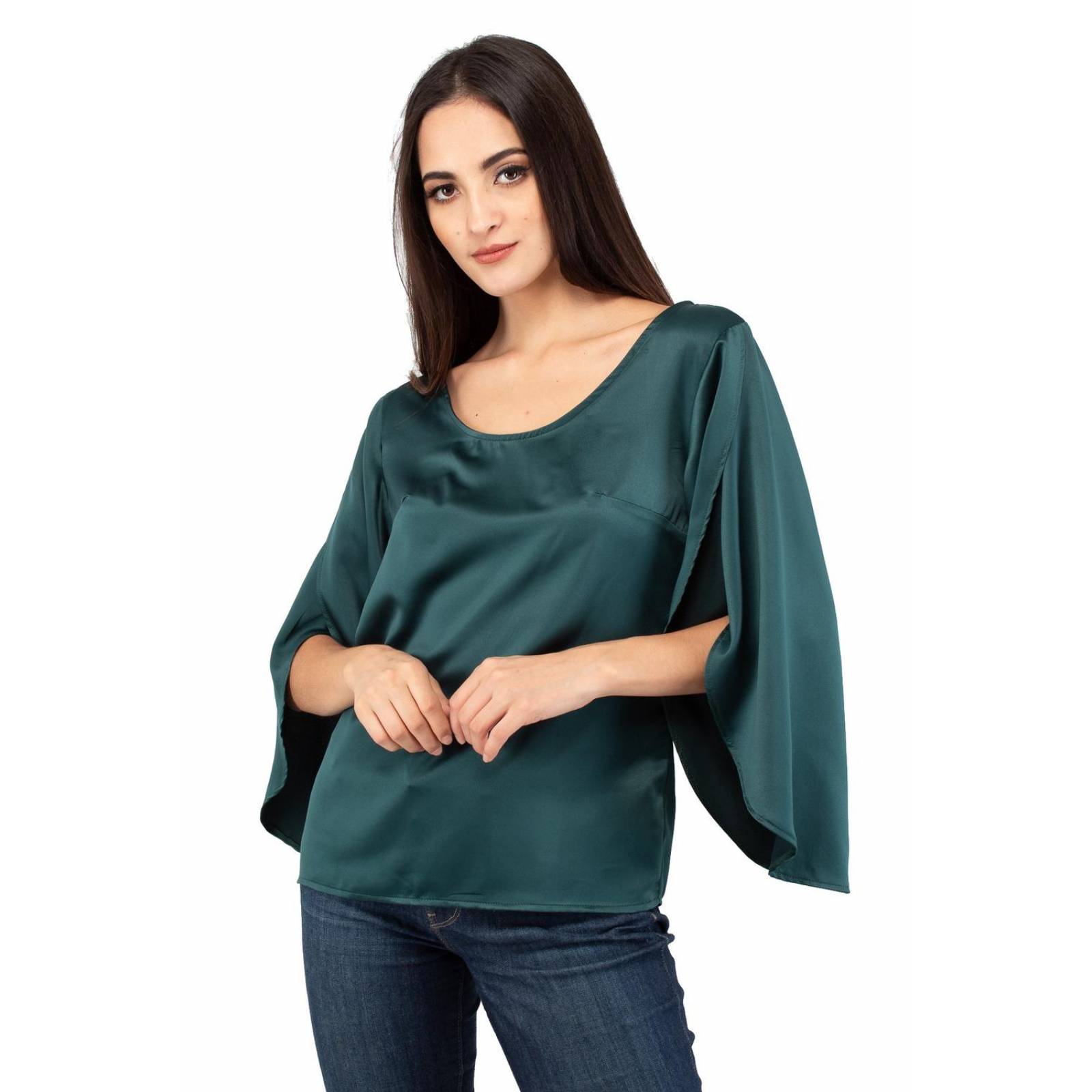 Blusa verde manga larga abierta AMAD para dama 