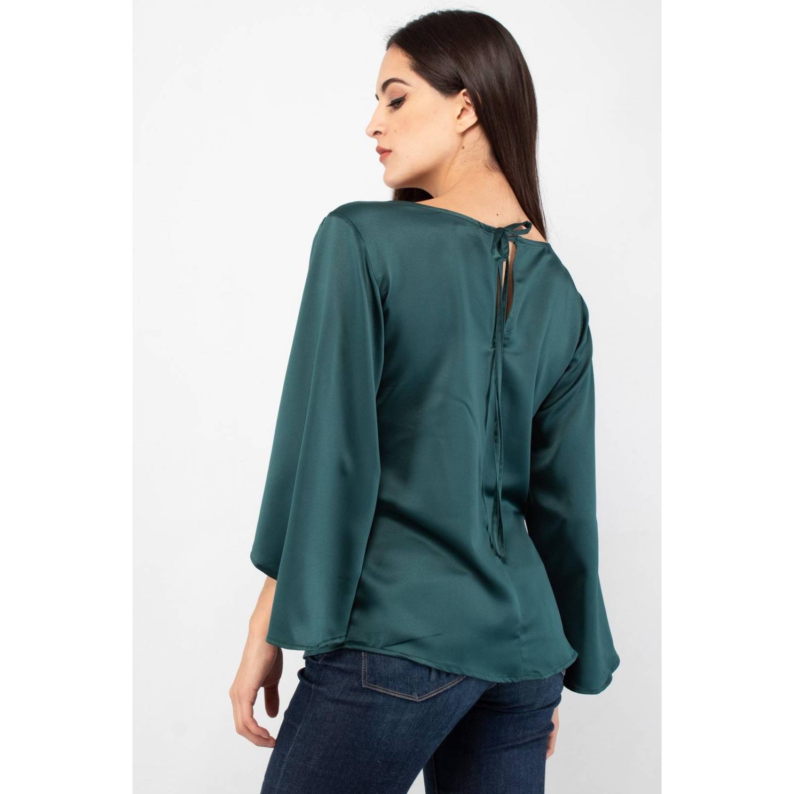 Blusa verde manga larga abierta AMAD para dama 