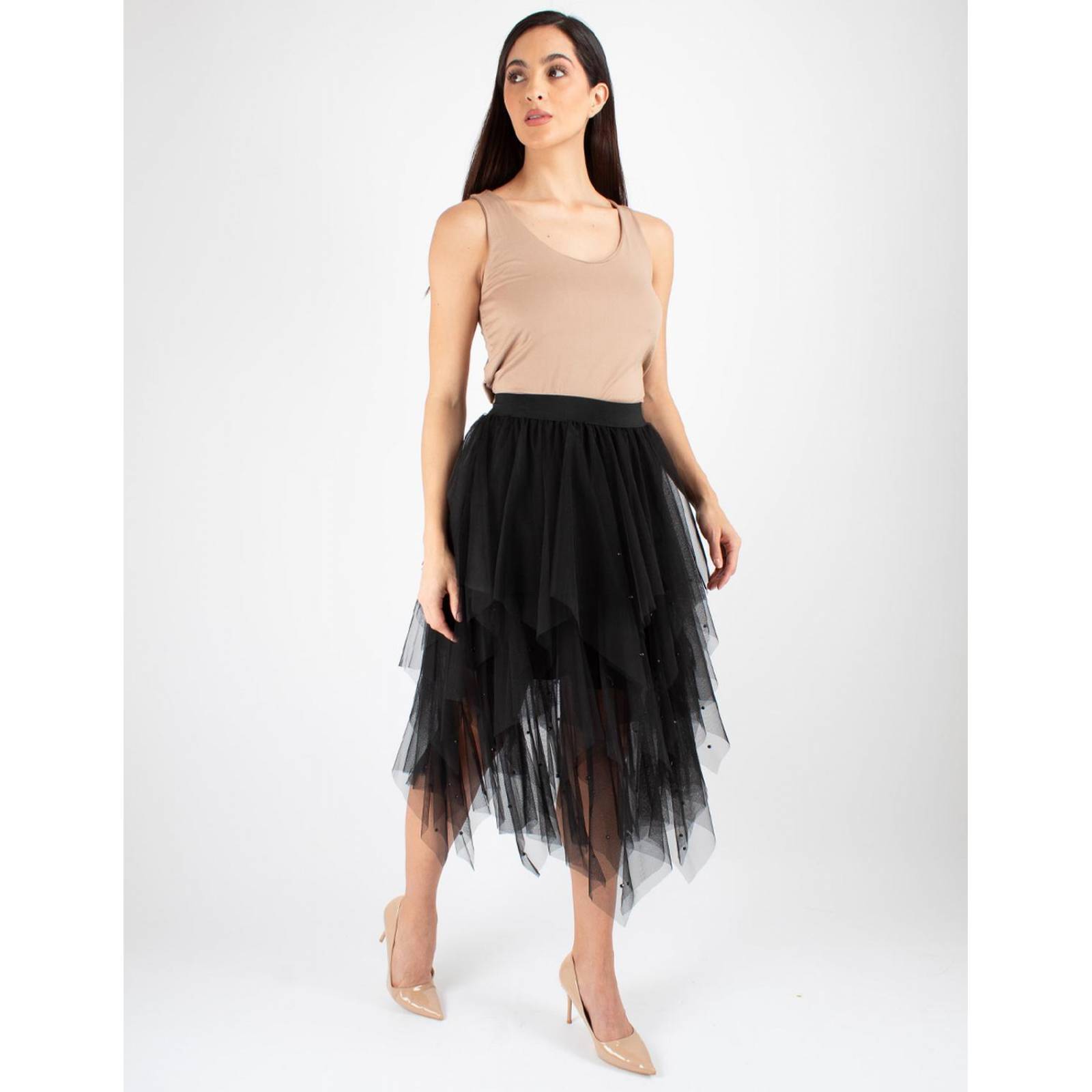 Falda tul de picos con perlas