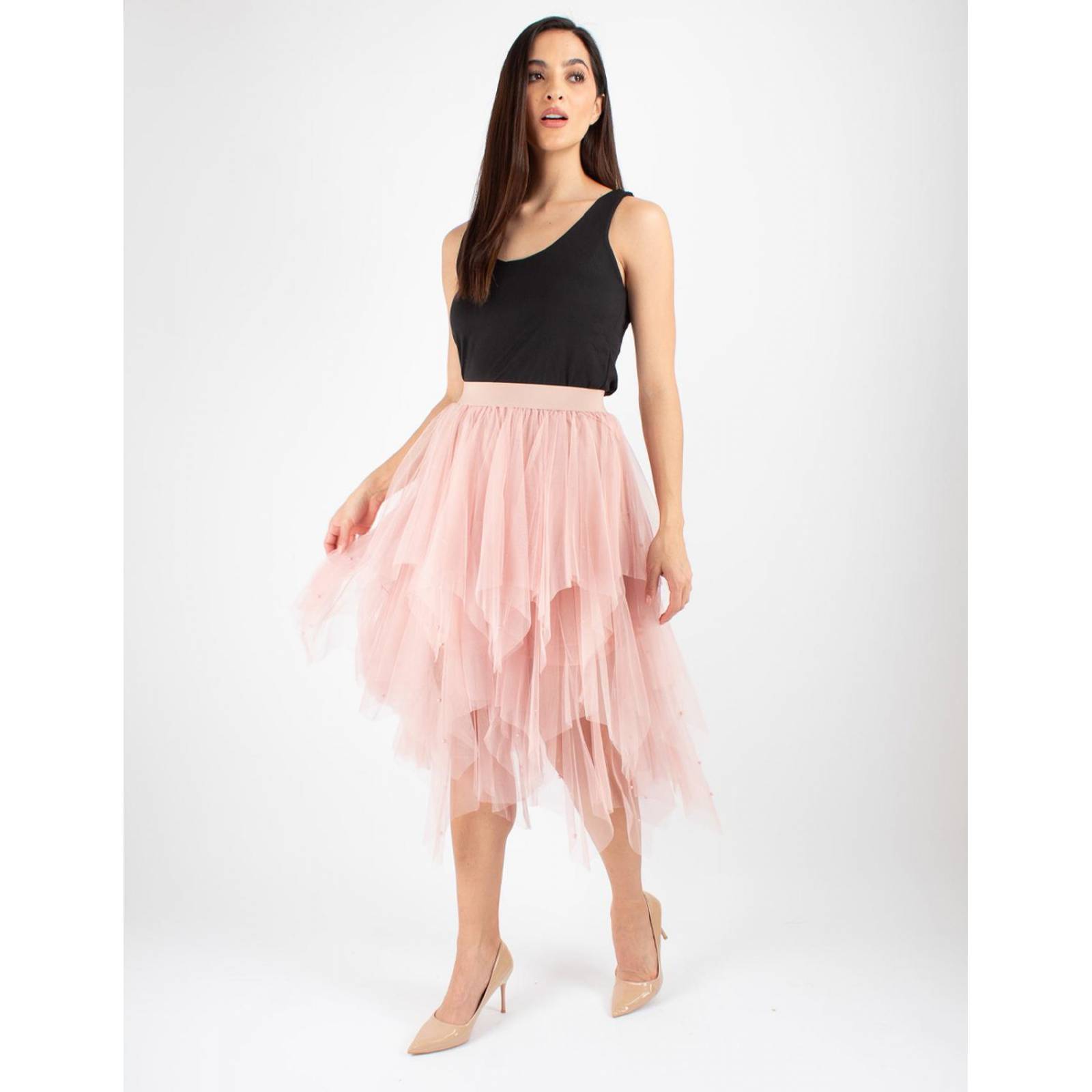 Falda tul de picos con perlas