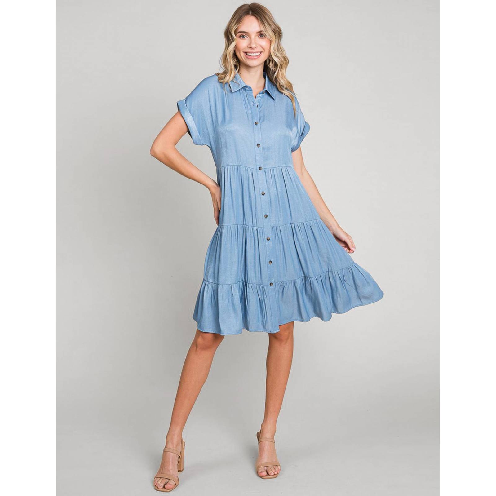 Vestido camisero amplio de mezclilla ligera