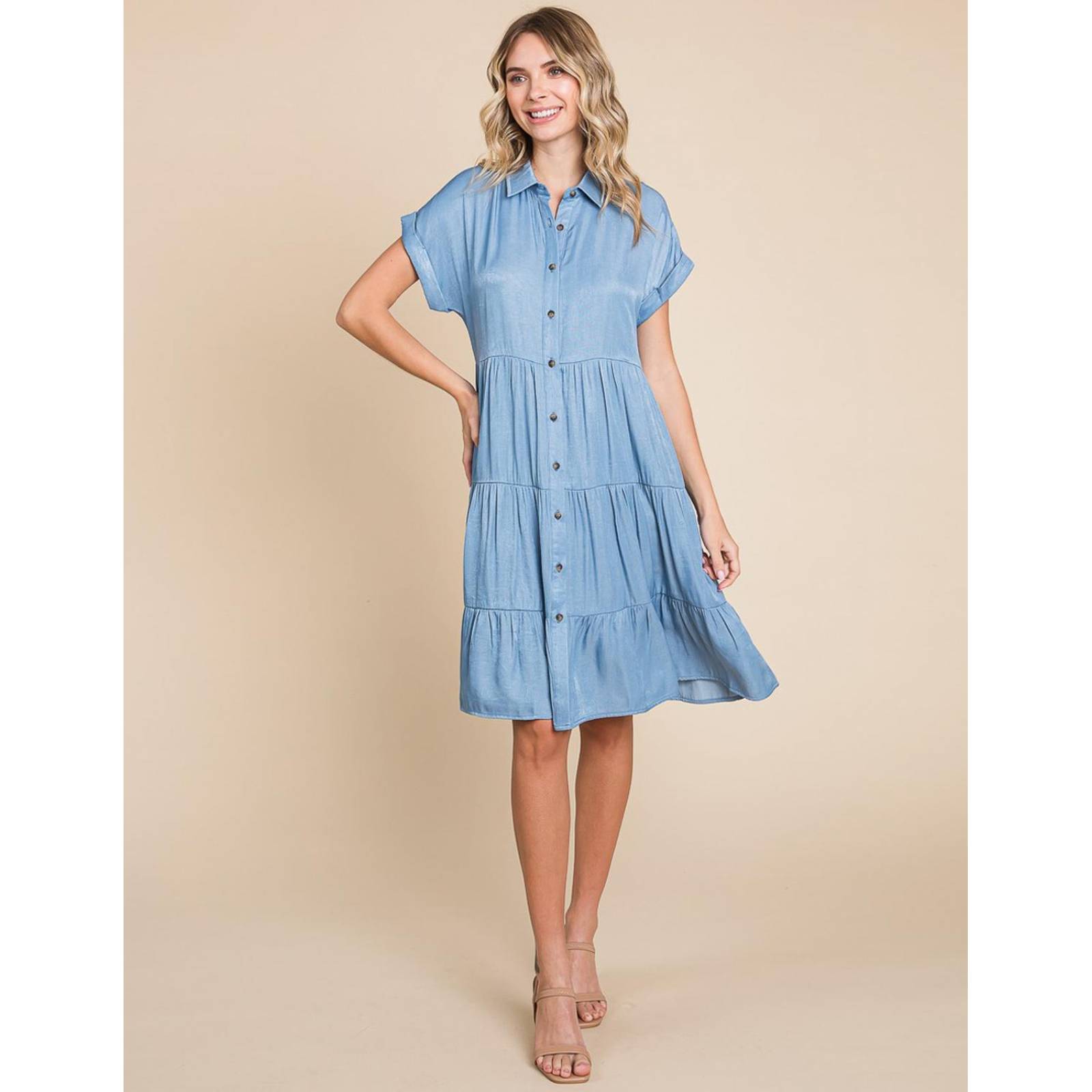 Vestido camisero amplio de mezclilla ligera