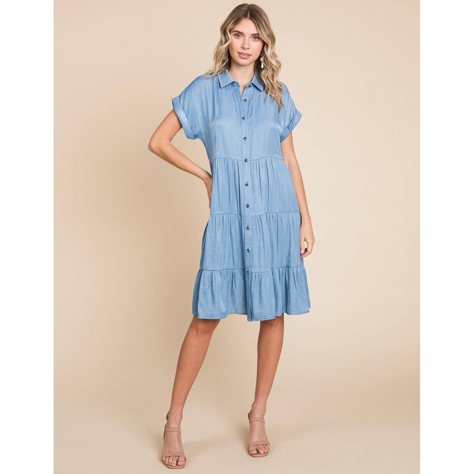 Vestido camisero amplio de mezclilla ligera