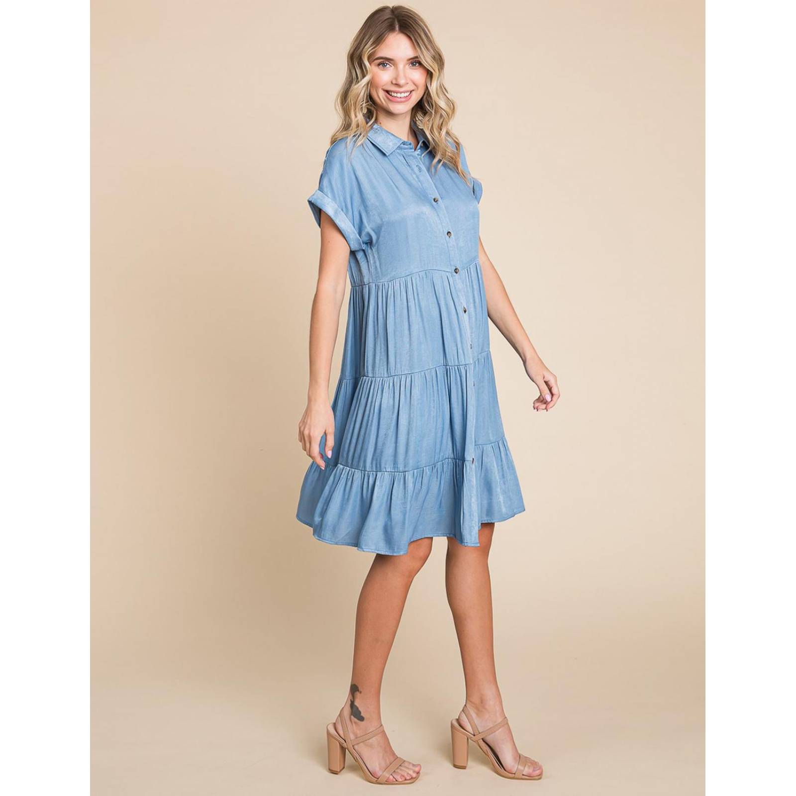 Vestido camisero amplio de mezclilla ligera