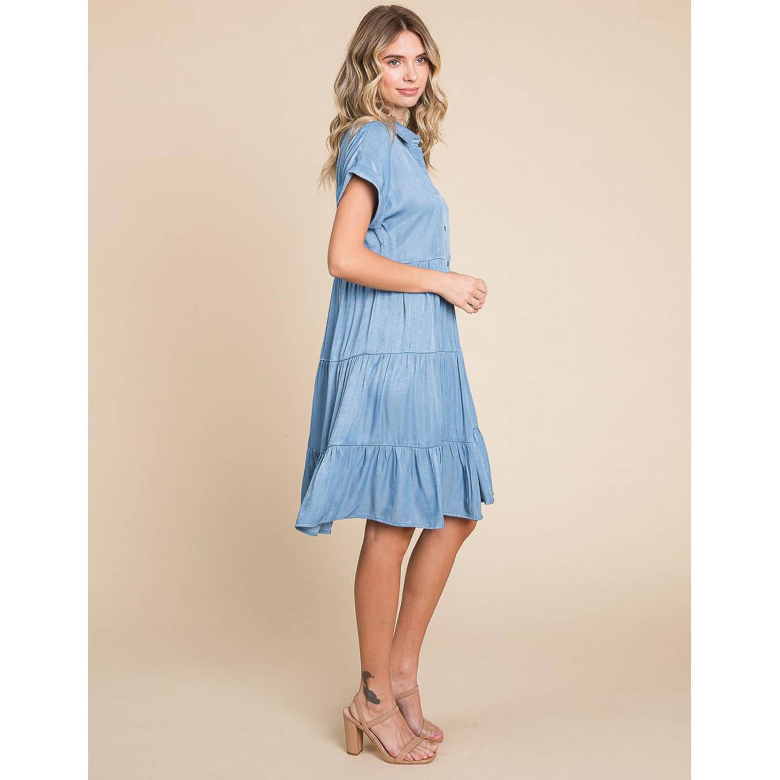 Vestido camisero amplio de mezclilla ligera