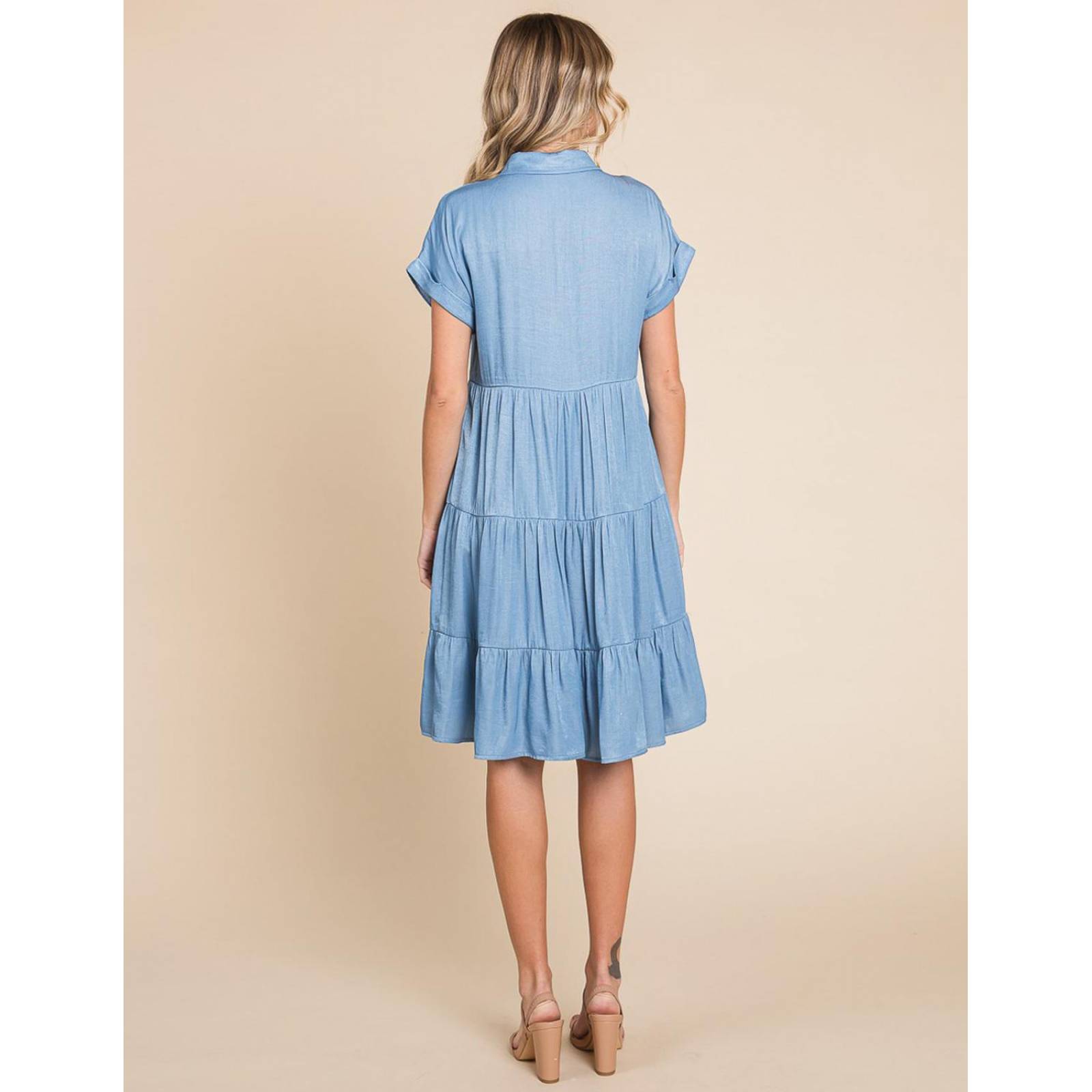 Vestido camisero amplio de mezclilla ligera