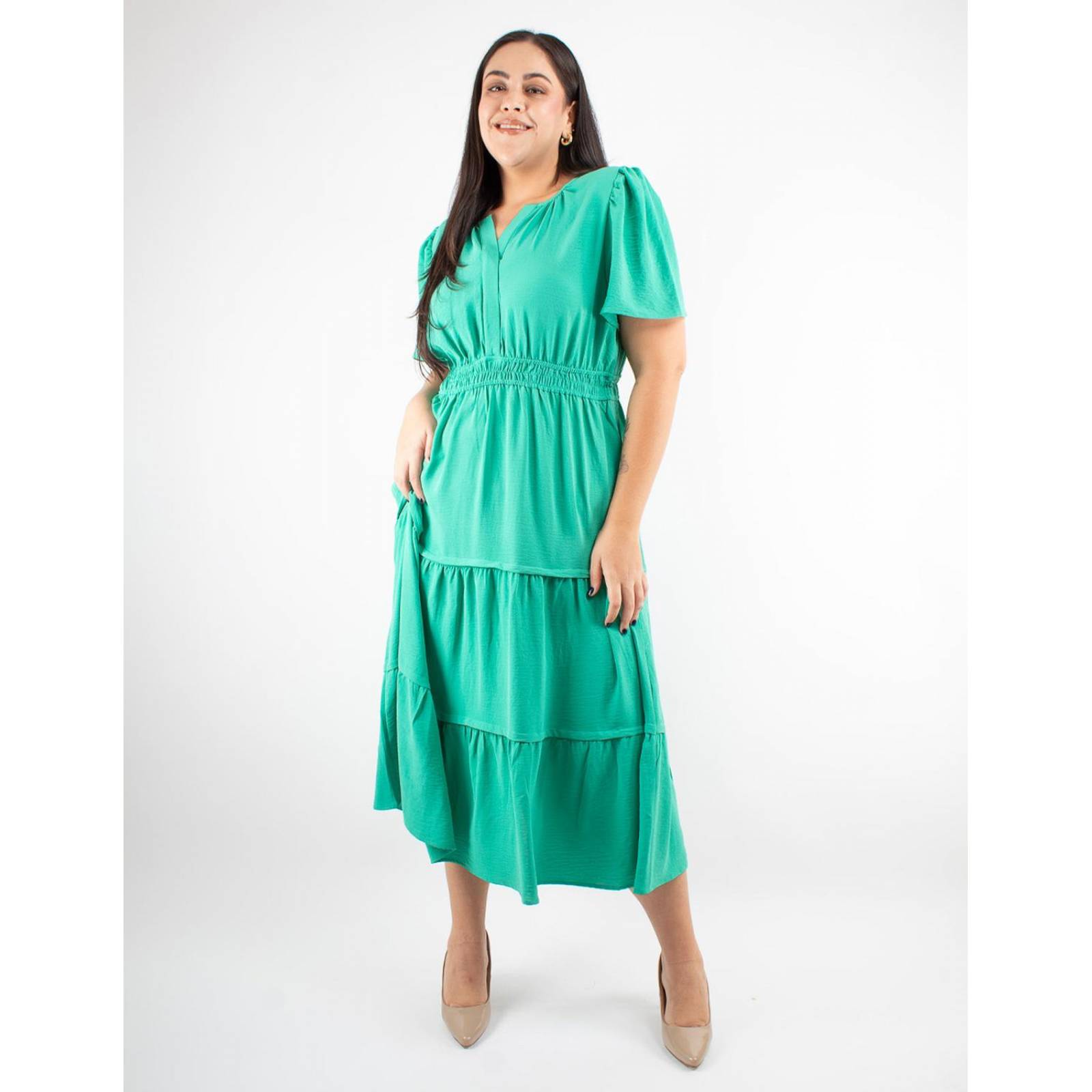 Vestido Curvy casual con elástico en la cintura y manga corta 