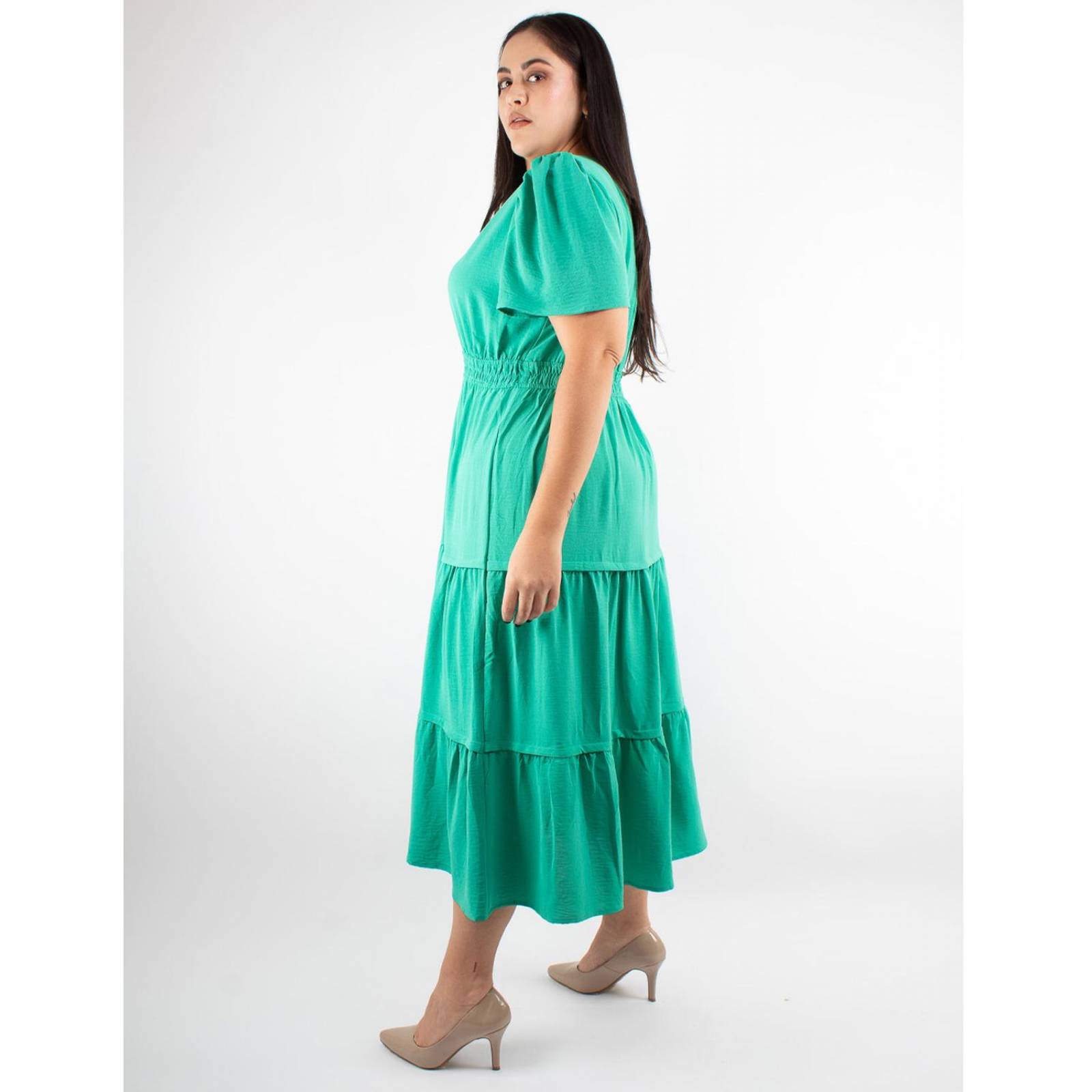 Vestido Curvy casual con elástico en la cintura y manga corta 