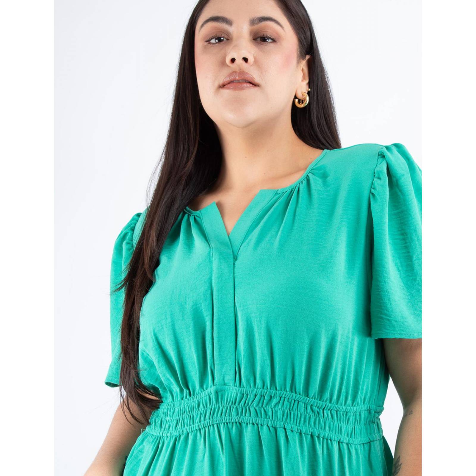Vestido Curvy casual con elástico en la cintura y manga corta 