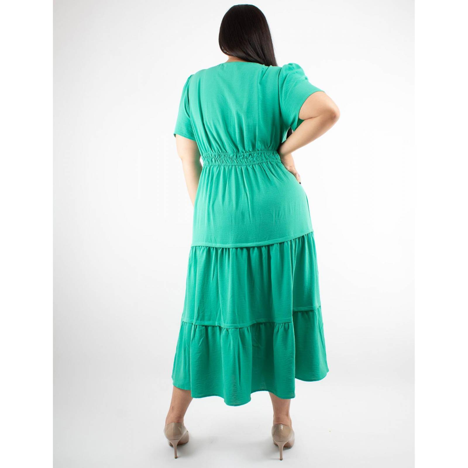 Vestido Curvy casual con elástico en la cintura y manga corta 