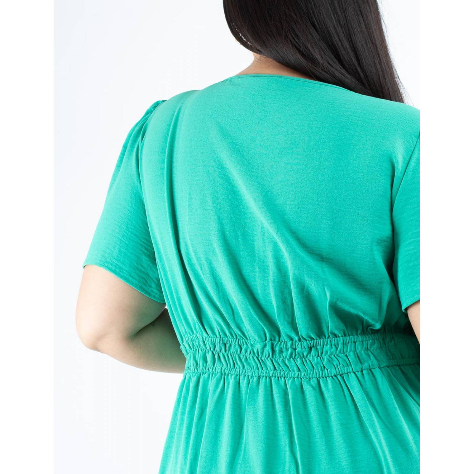 Vestido Curvy casual con elástico en la cintura y manga corta 