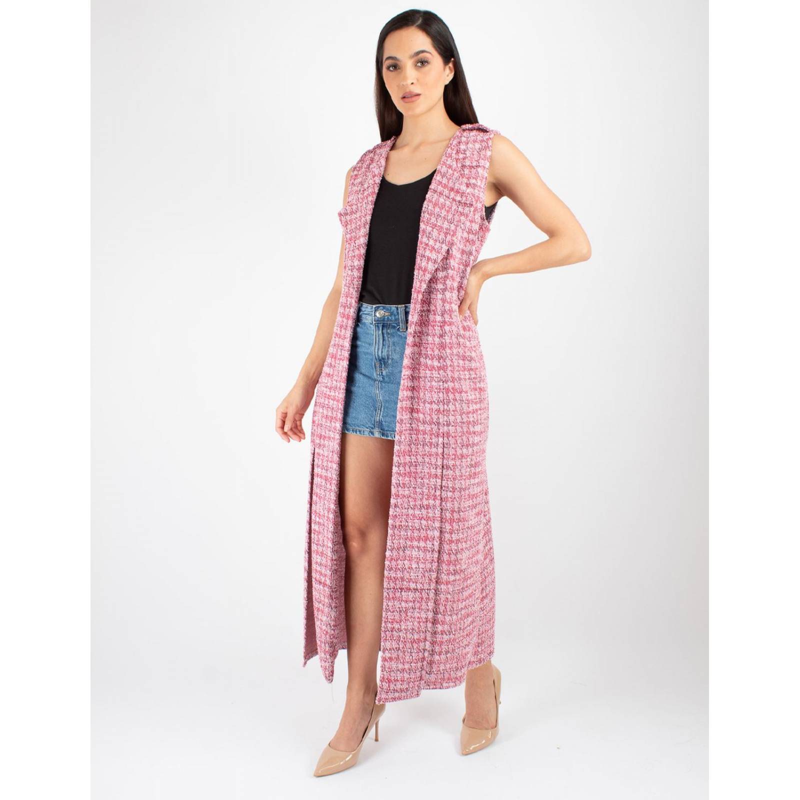 Maxi chaleco de tweed con aberturas