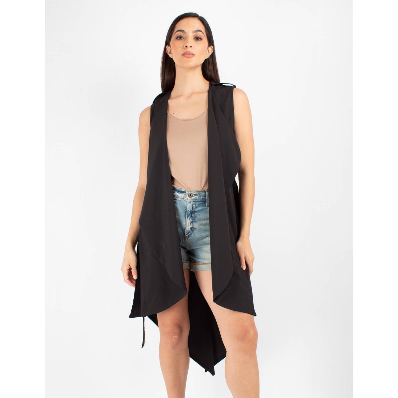 Maxi chaleco asimétrico con cinto 