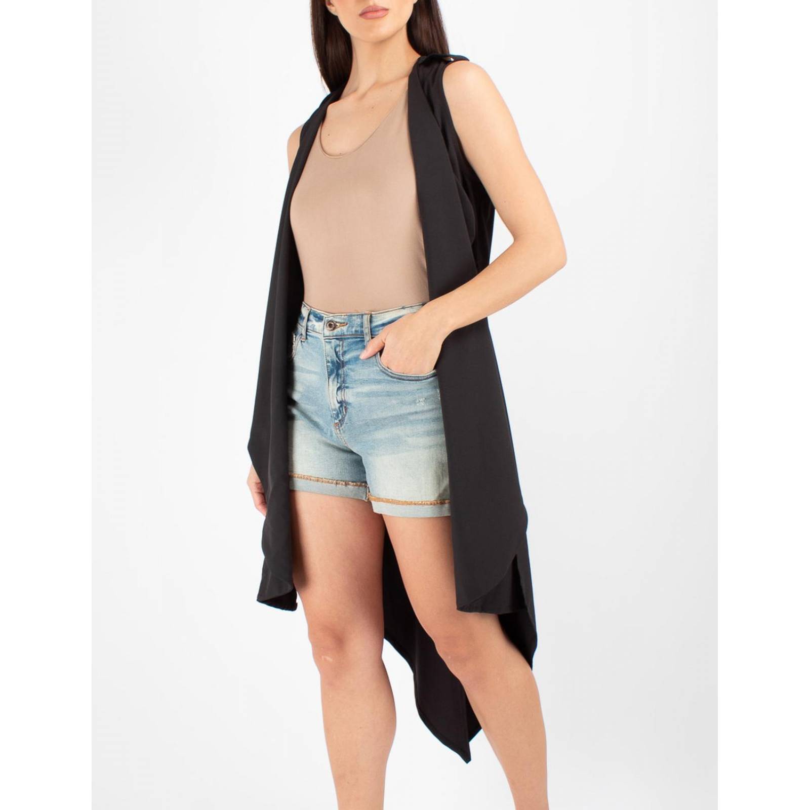 Maxi chaleco asimétrico con cinto 