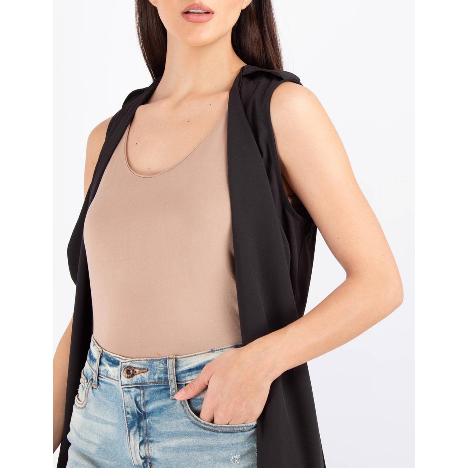 Maxi chaleco asimétrico con cinto 