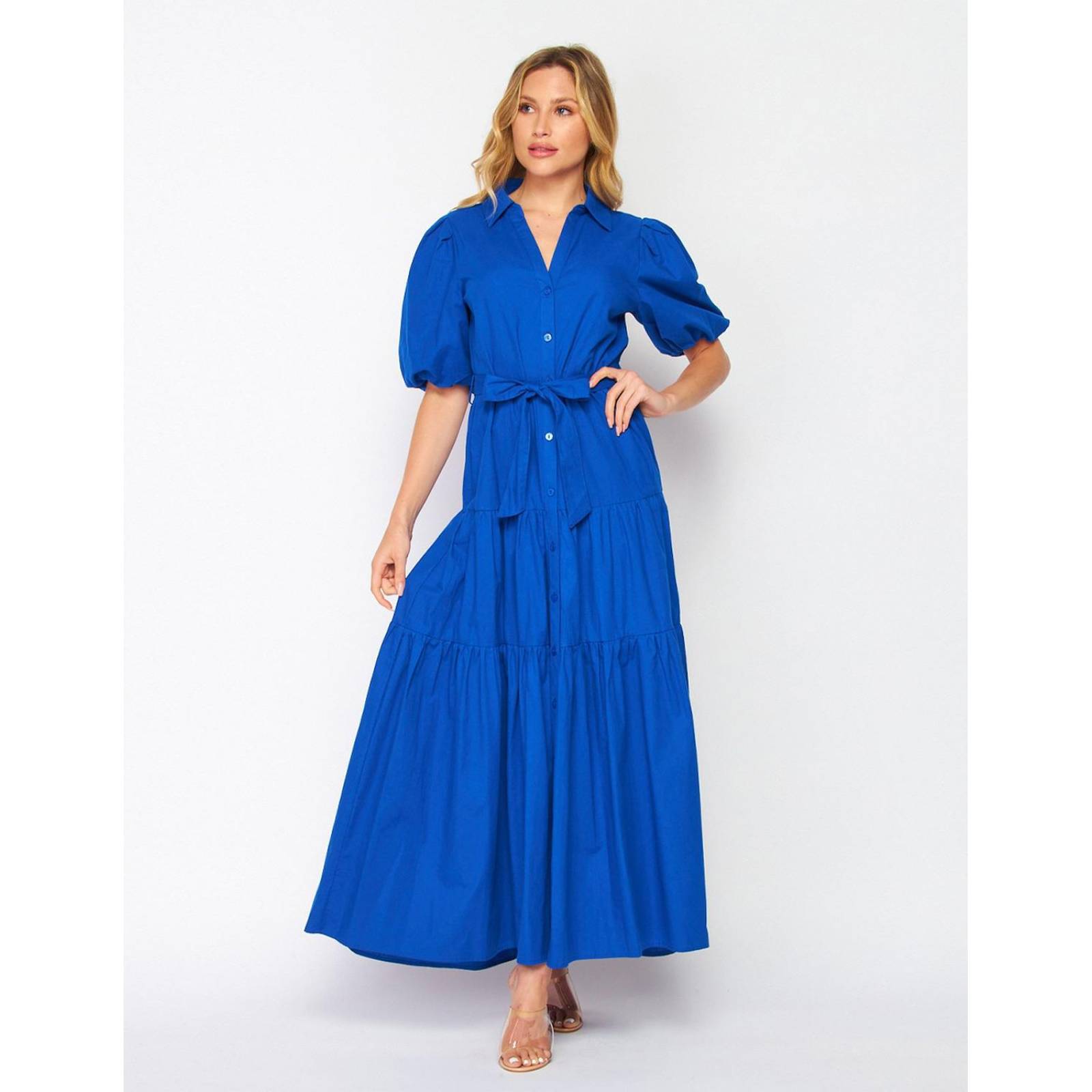 Vestido camisero de algodón manga bomba 