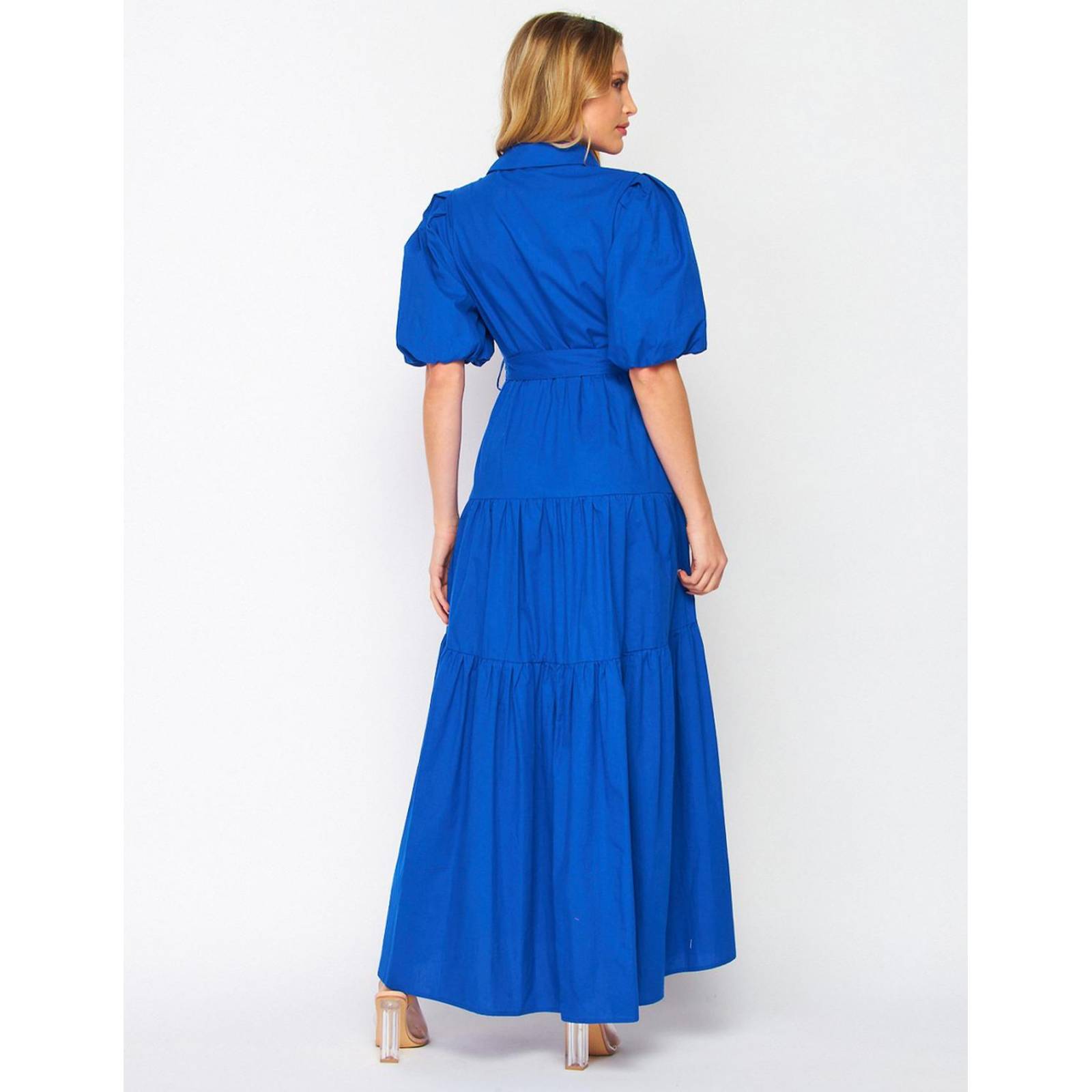 Vestido camisero de algodón manga bomba 