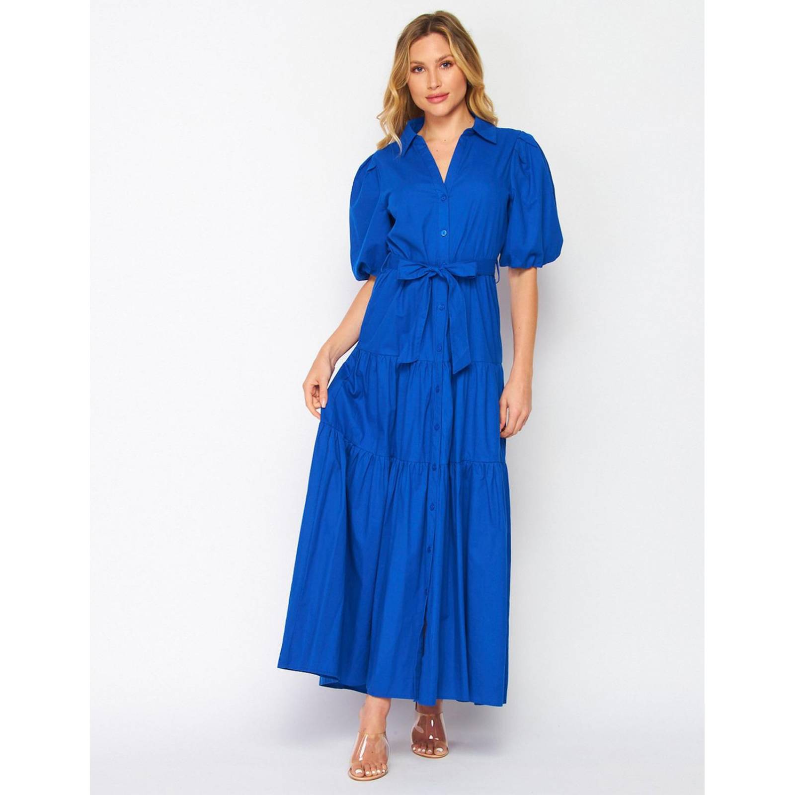 Vestido camisero de algodón manga bomba 