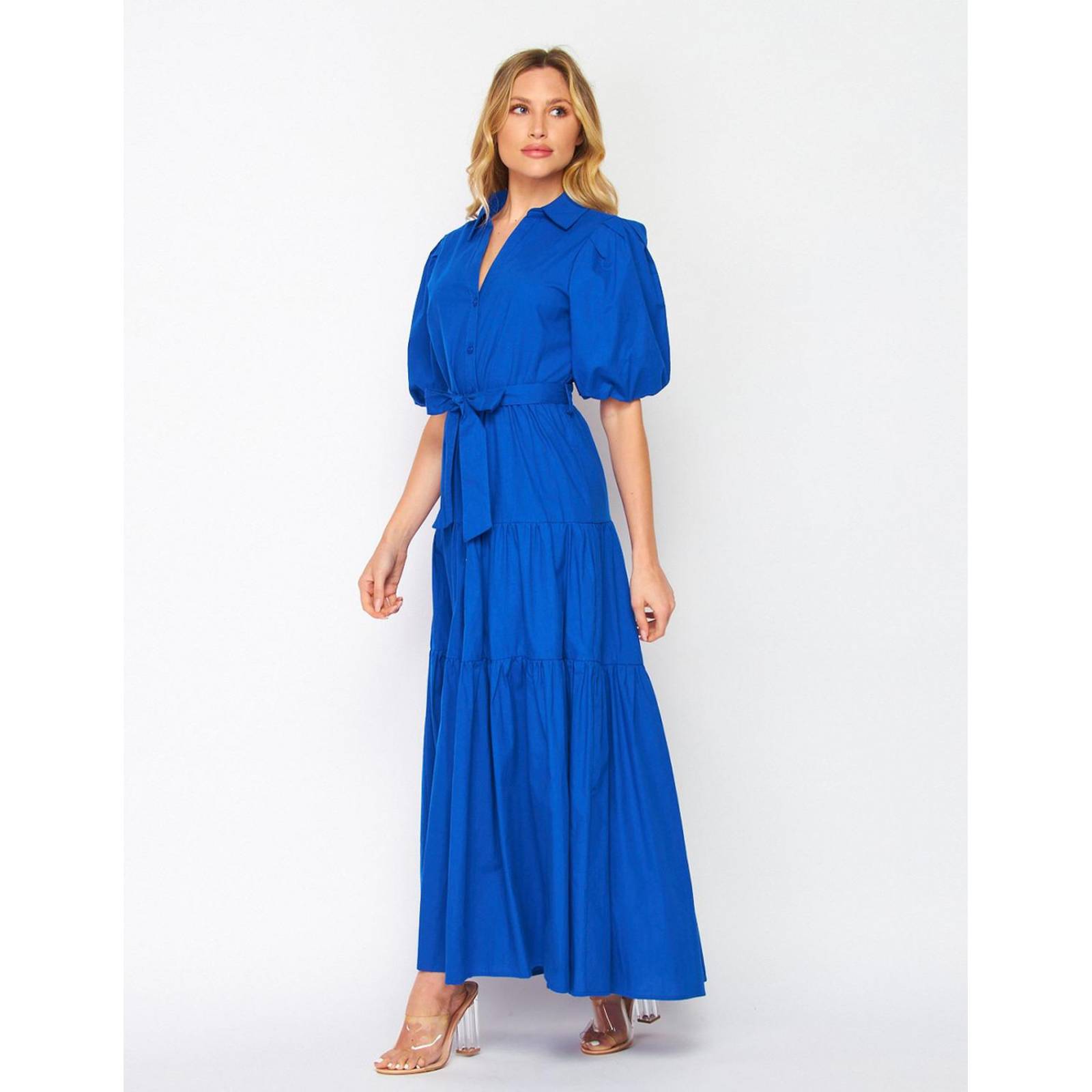 Vestido camisero de algodón manga bomba 