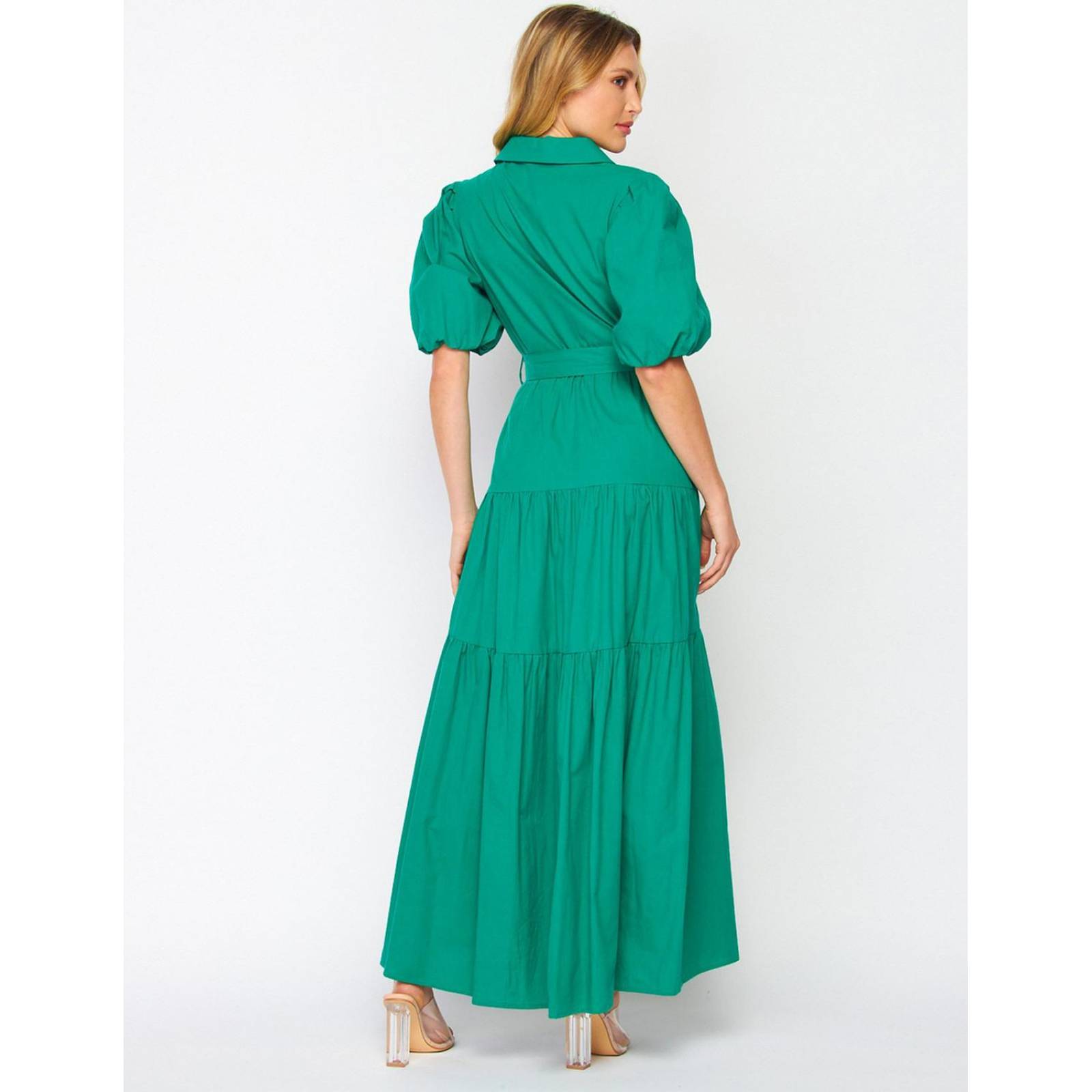 Vestido camisero de algodón manga bomba 