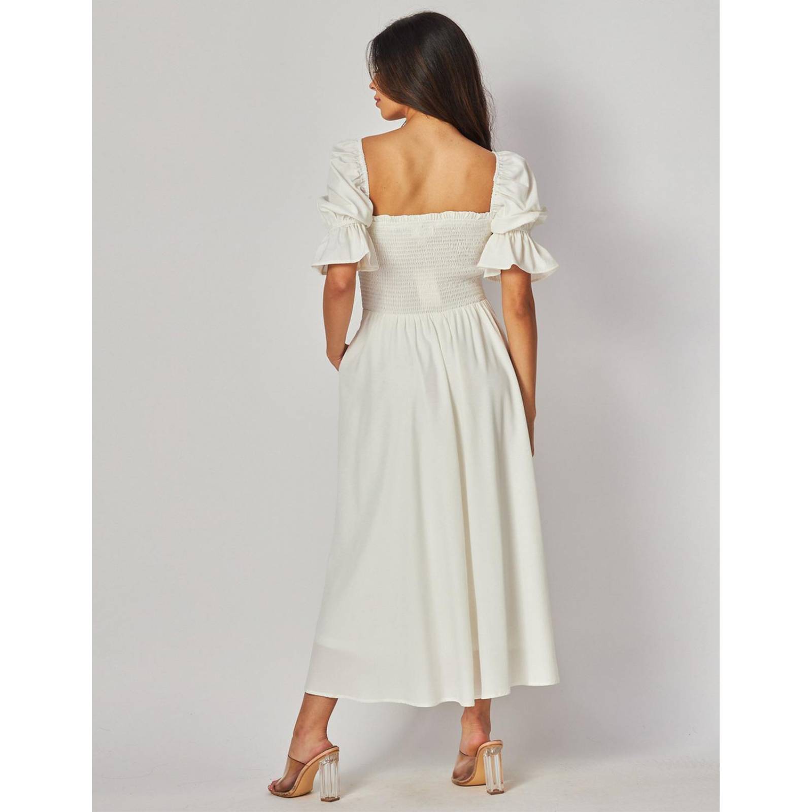 Vestido con elástico en el talle y manga bomba