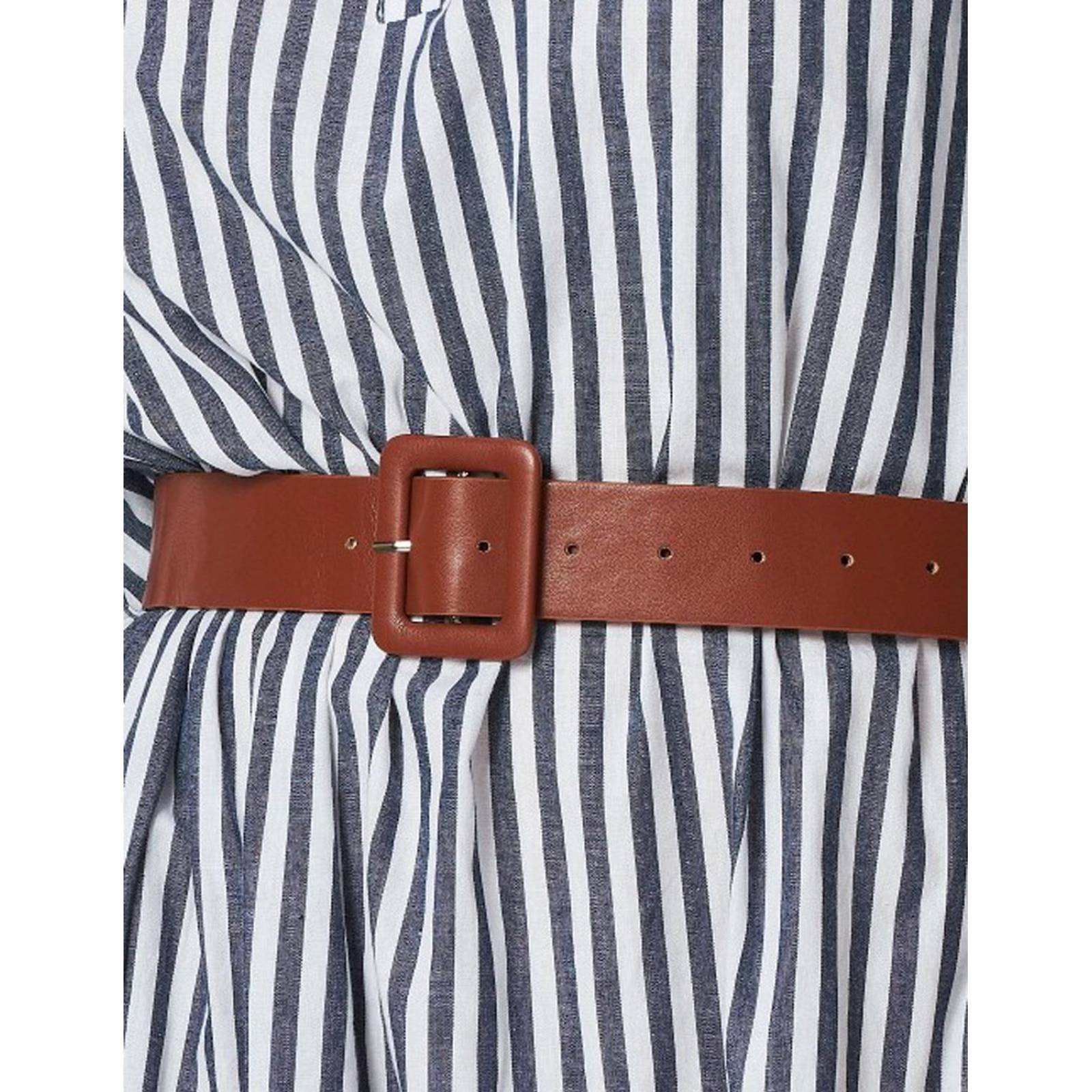 Vestido camisero de rayas azules con cinto 