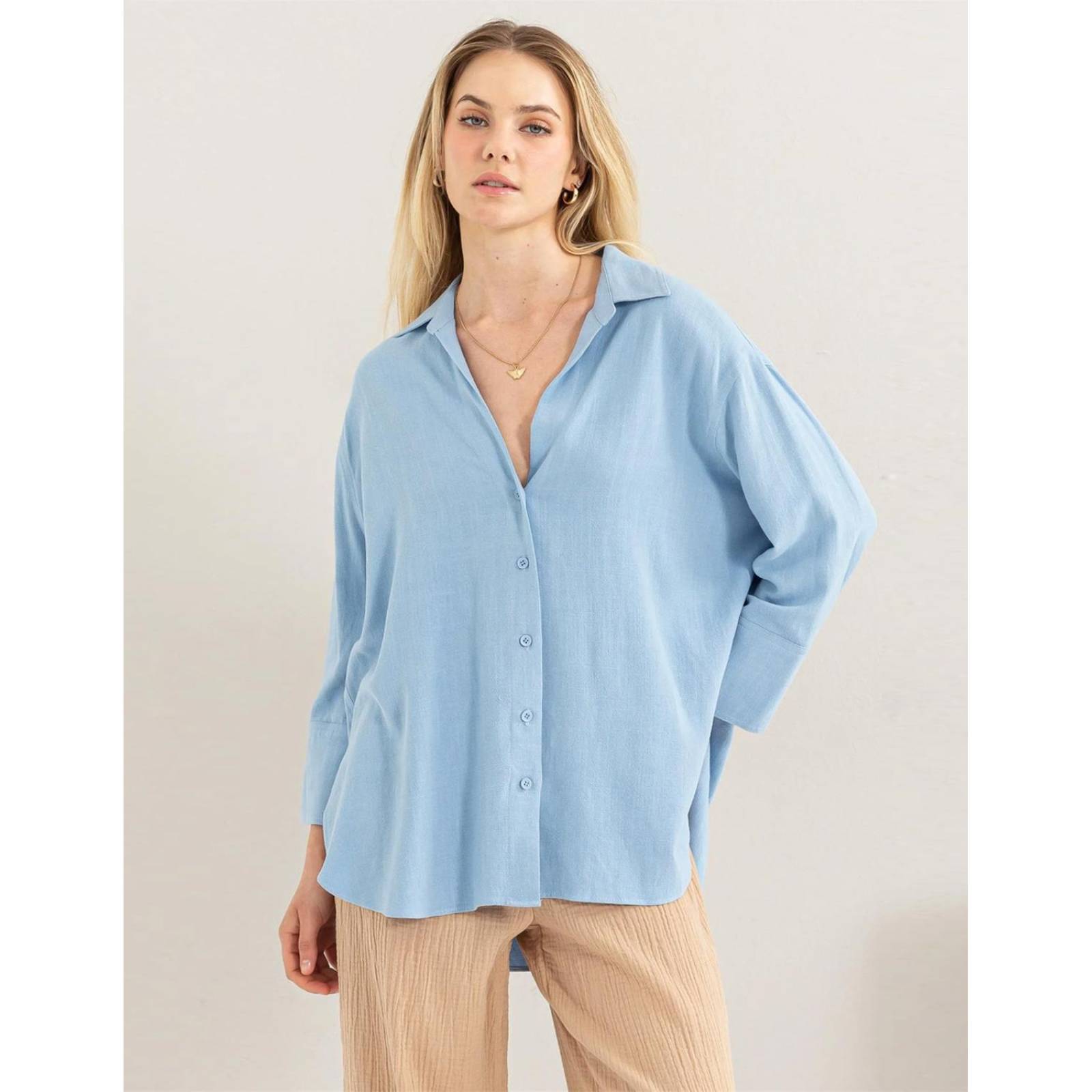 Blusa camisera oversize de lino 