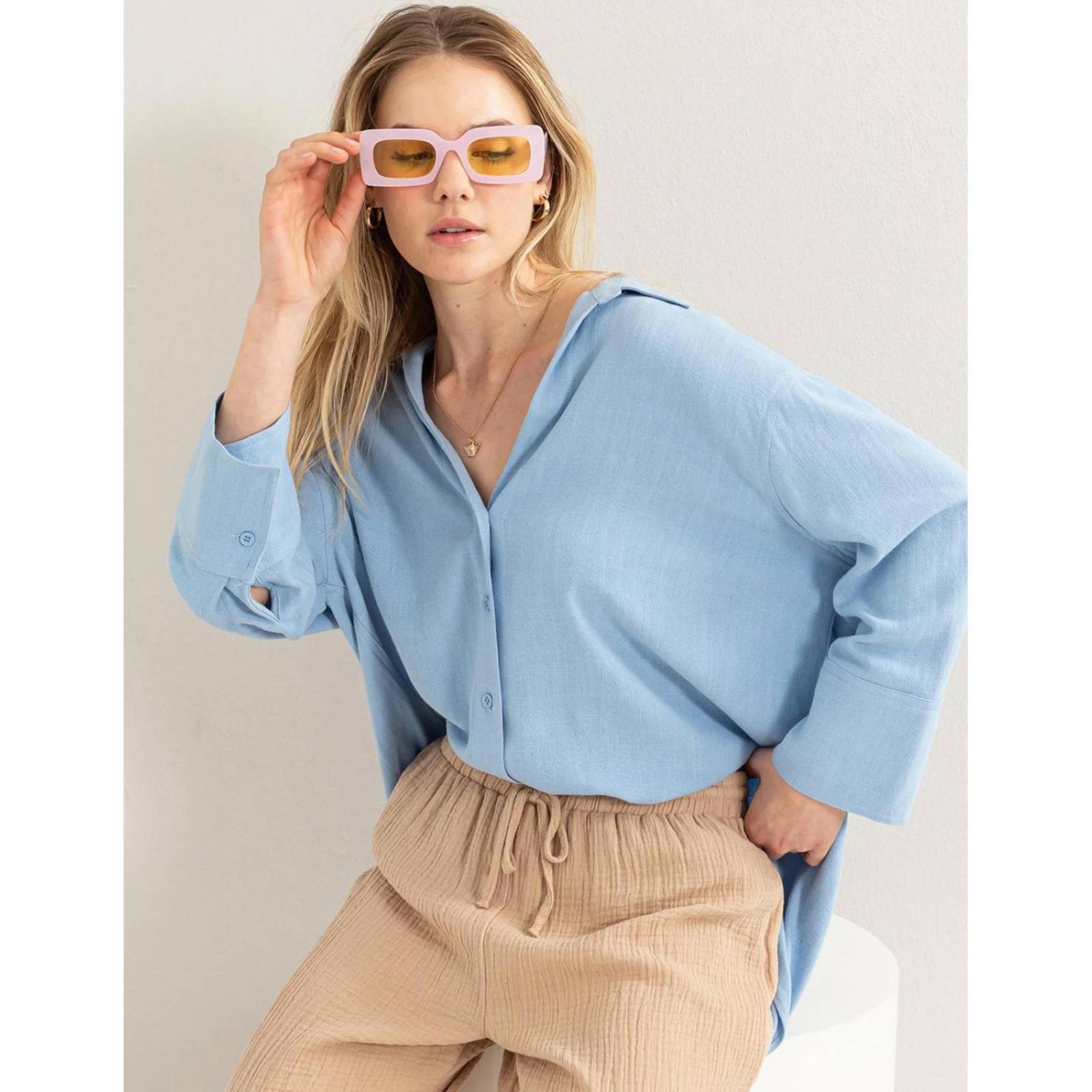 Blusa camisera oversize de lino 