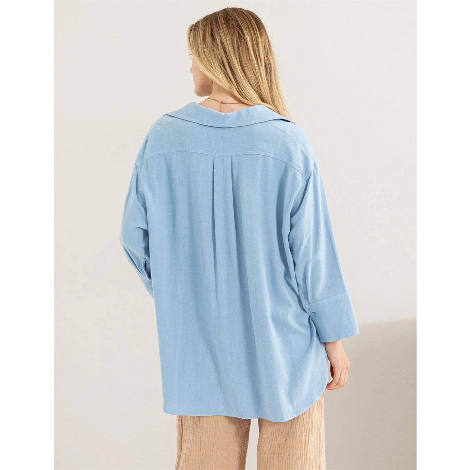 Blusa camisera oversize de lino 