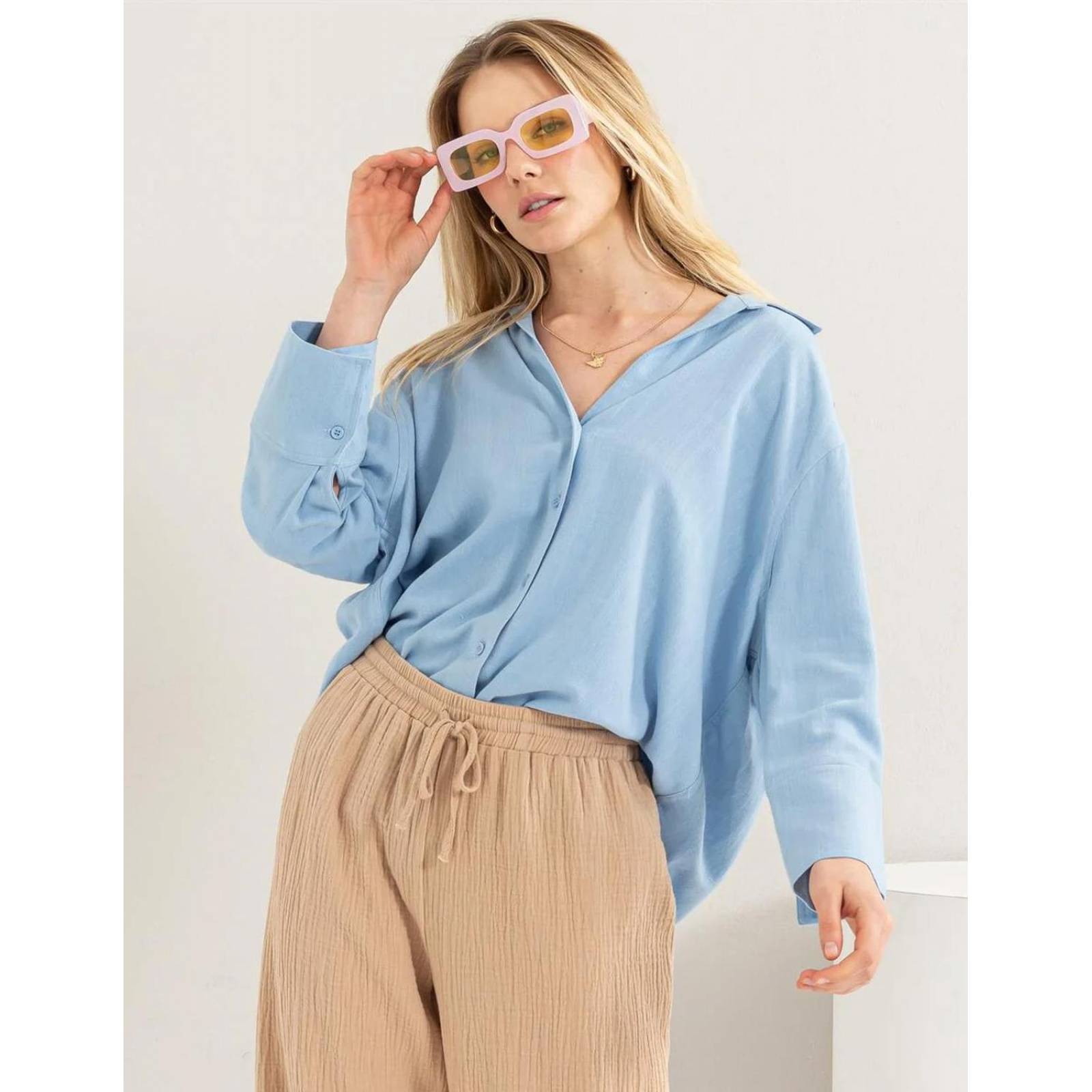 Blusa camisera oversize de lino 