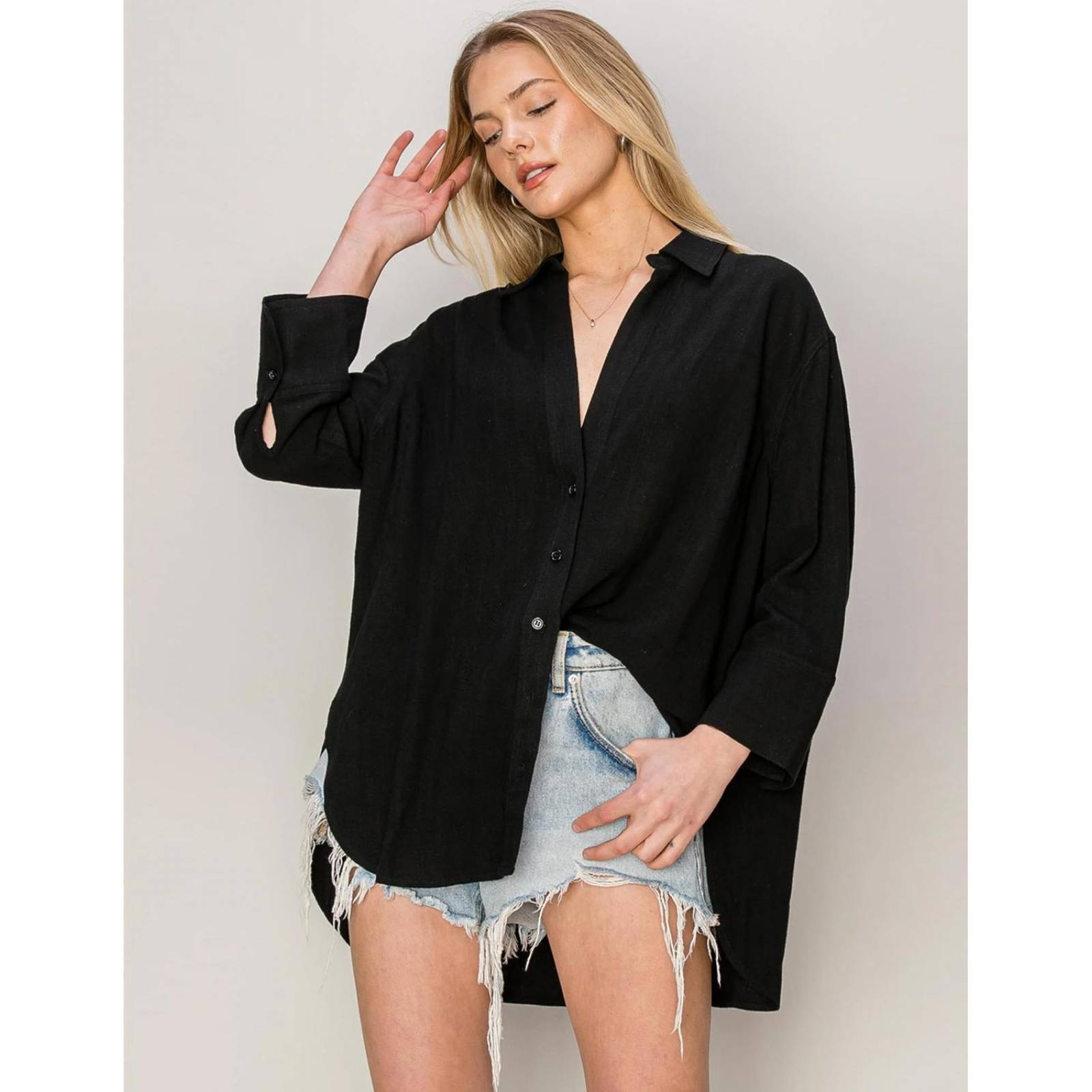 Blusa camisera oversize de lino 