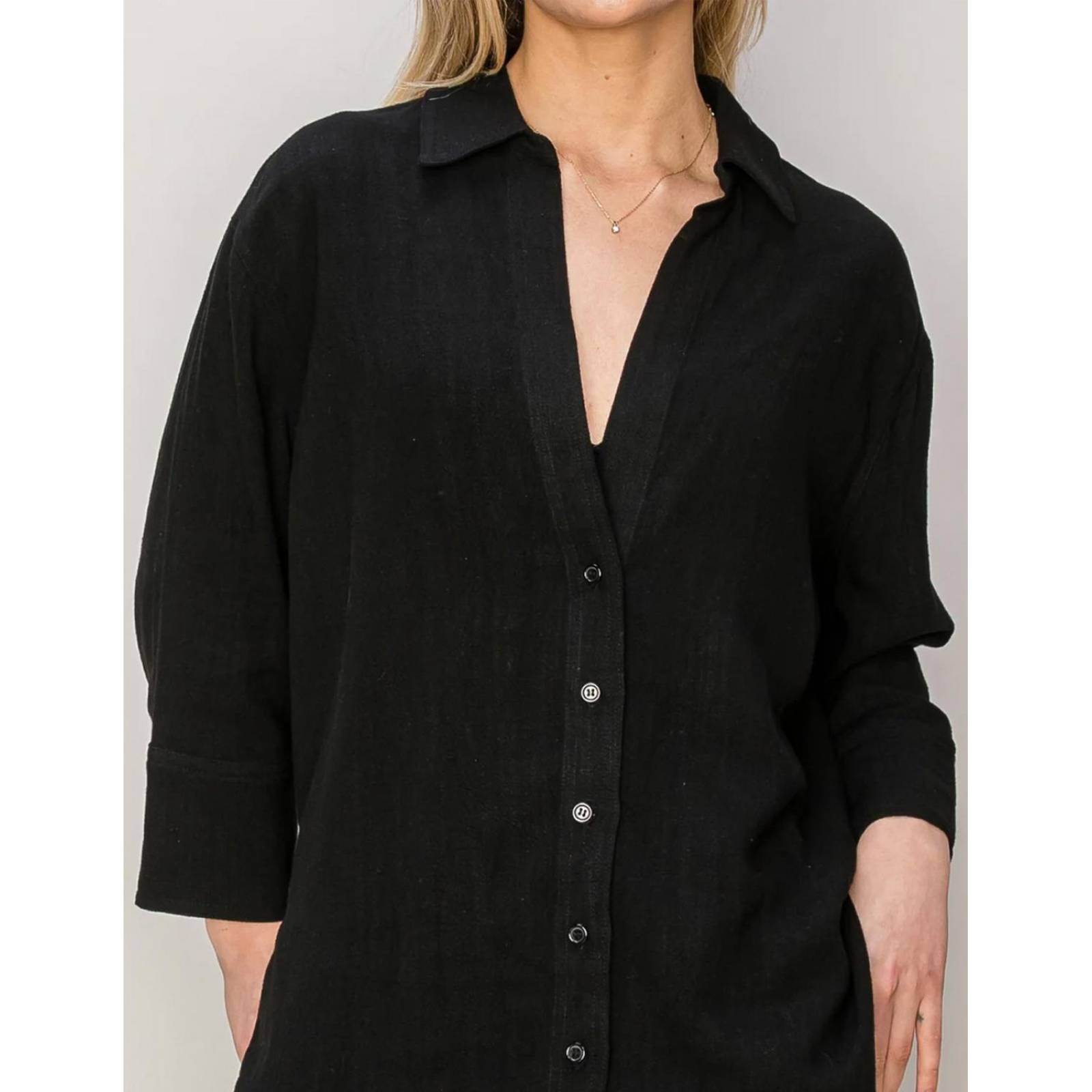 Blusa camisera oversize de lino 