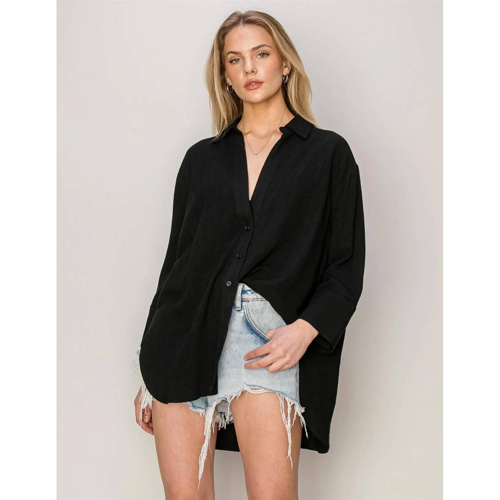 Blusa camisera oversize de lino 