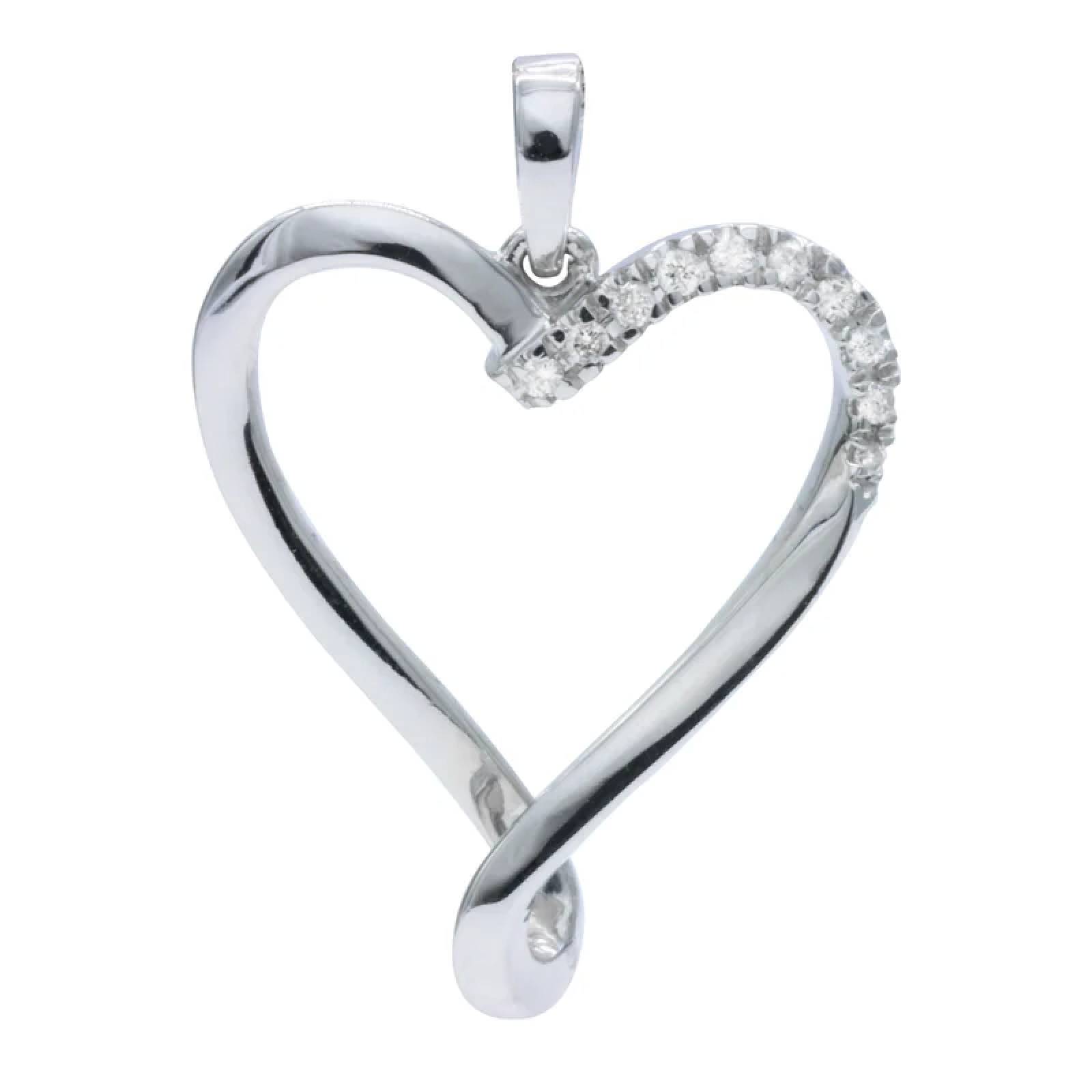 Dije de Corazón en Oro Blanco 14K con Diamantes