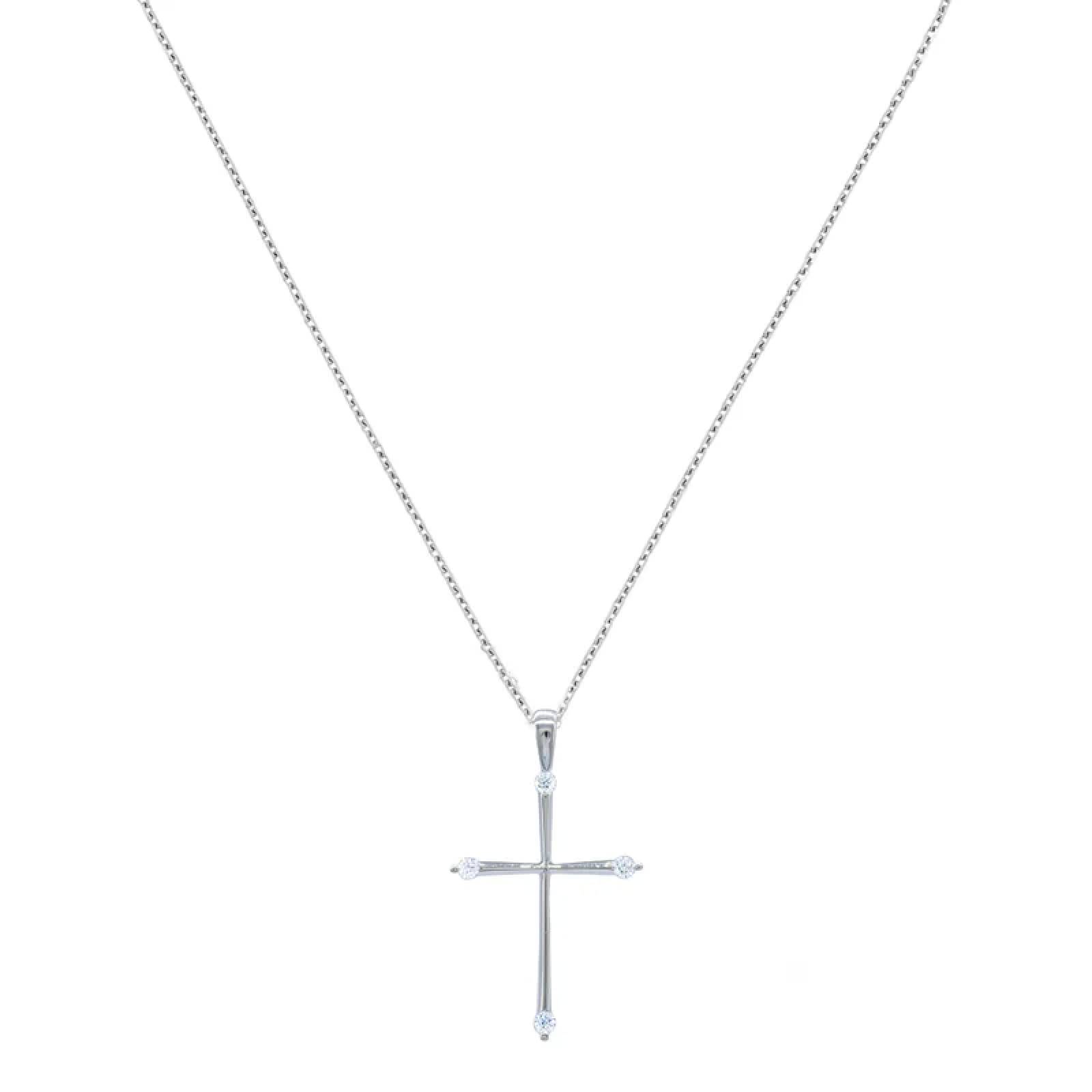 Gargantilla y Dije de Cruz Oro Blanco 14K con Diamantes